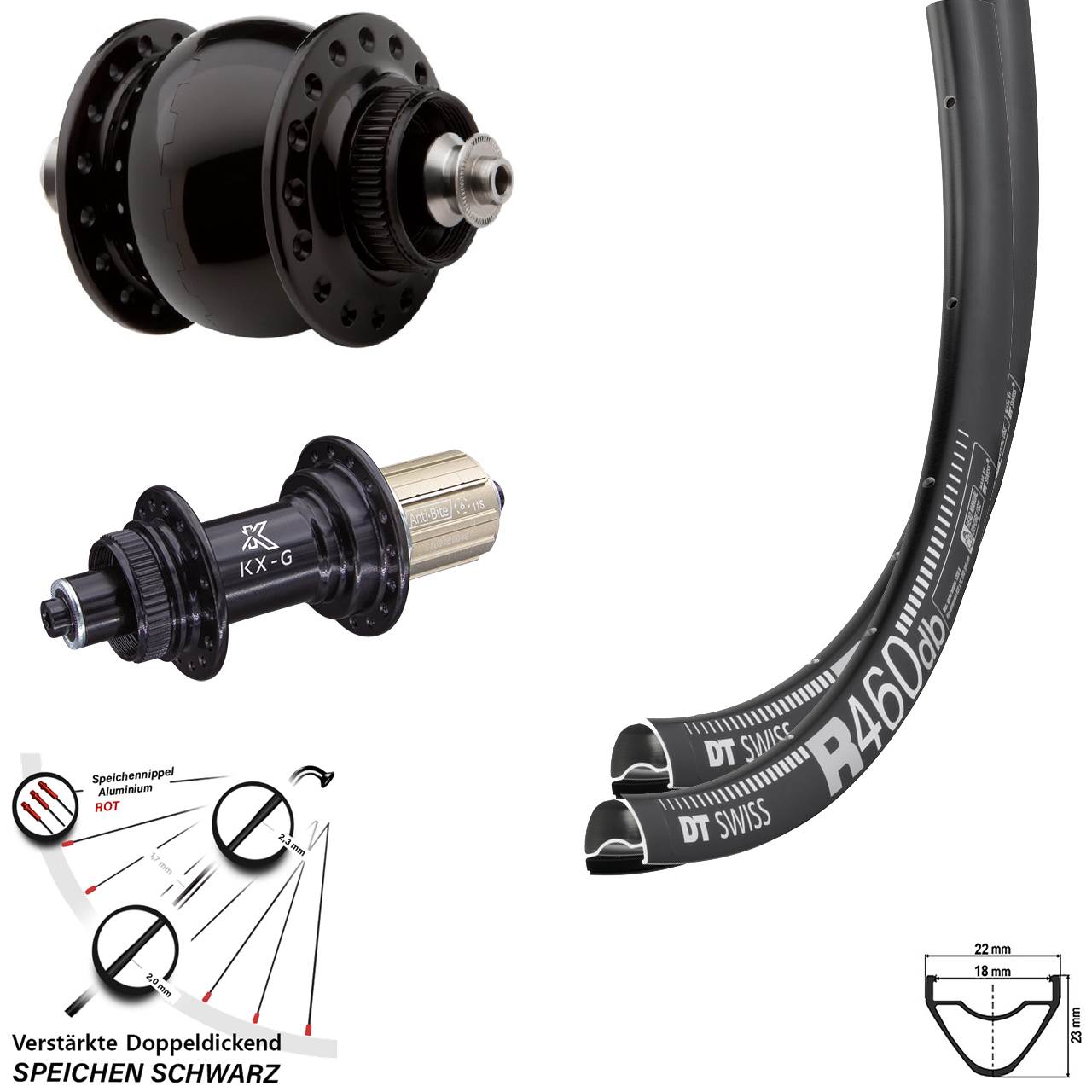 Laufrad-Satz 28 Zoll DT Swiss R 460 KX-G SONdelux 8-12 fach HG für Schnellspanner