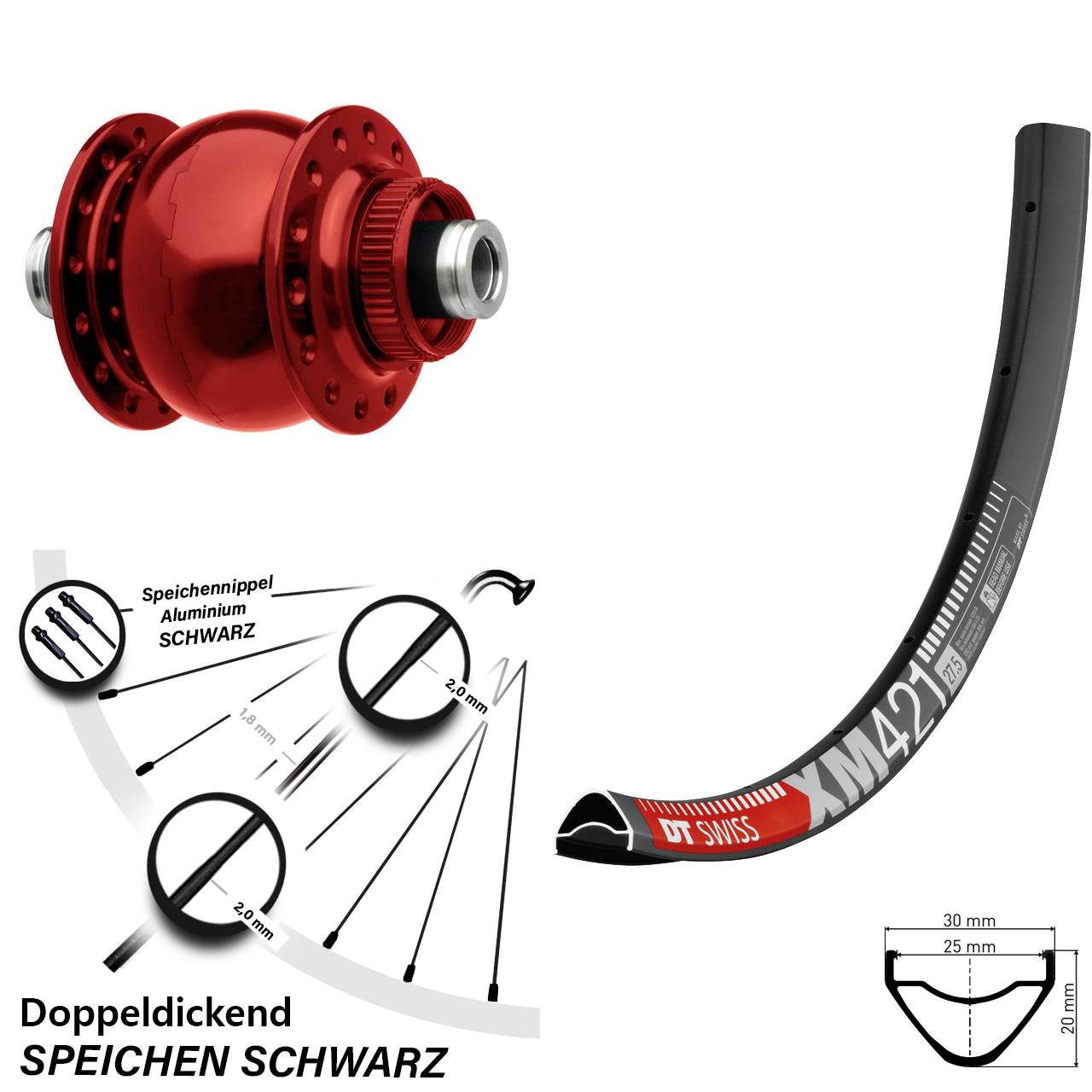 Centerlock Vorderrad mit Dynamo 29 Zoll DT Swiss XM421 SON 28 rot 12x100