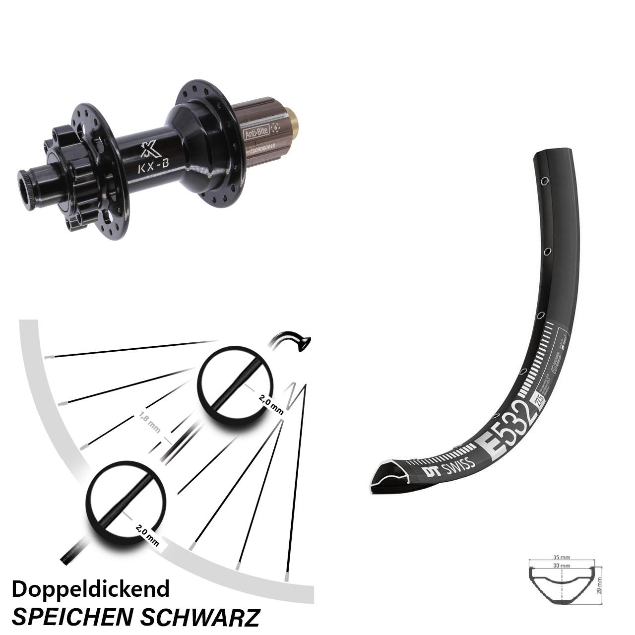 27,5 Zoll Hinterrad DT Swiss E 532 KX-B 6-Loch 12x148