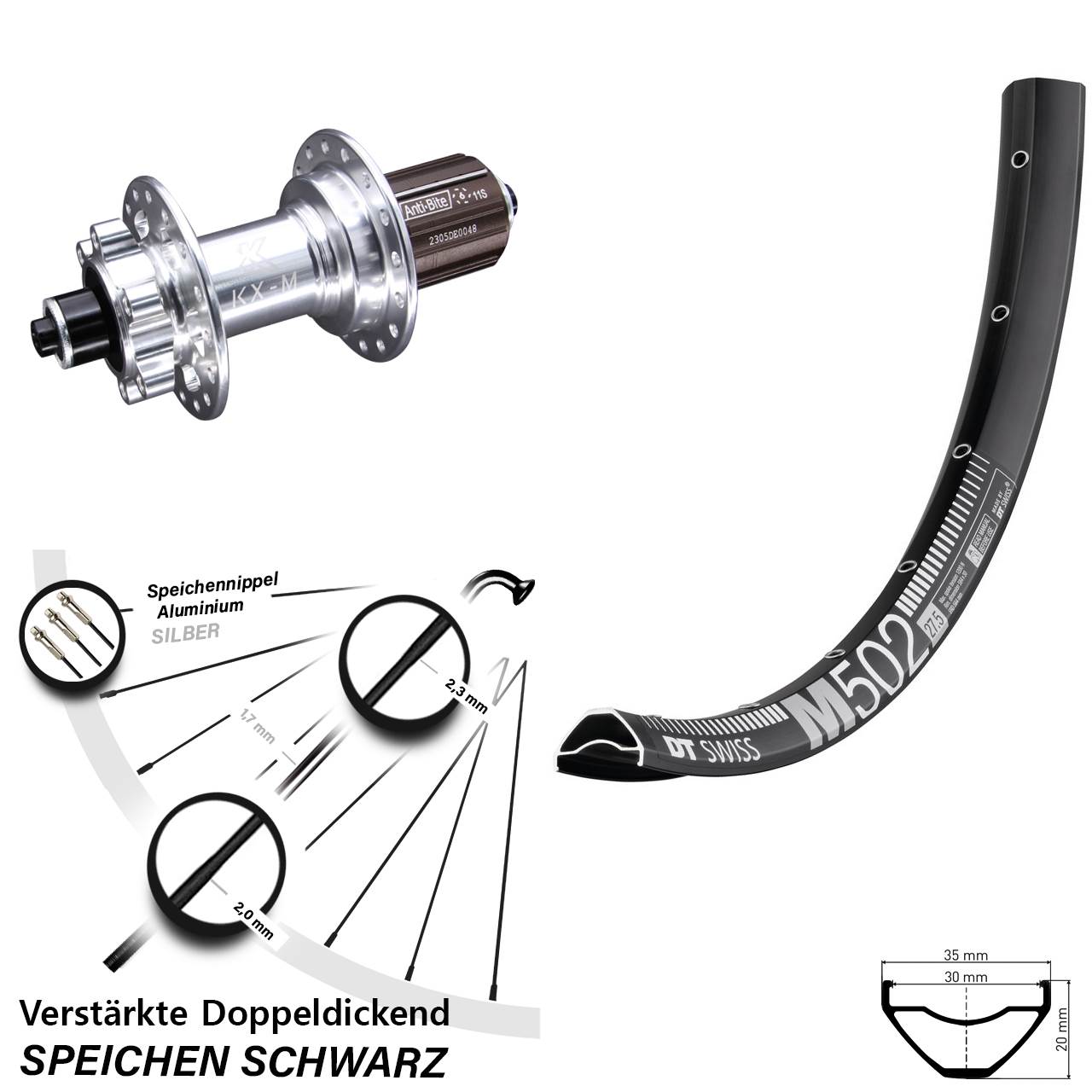 6-Loch Hinterrad 29 Zoll DT Swiss M502 KX-M 8-12 fach HG für Schnellspanner