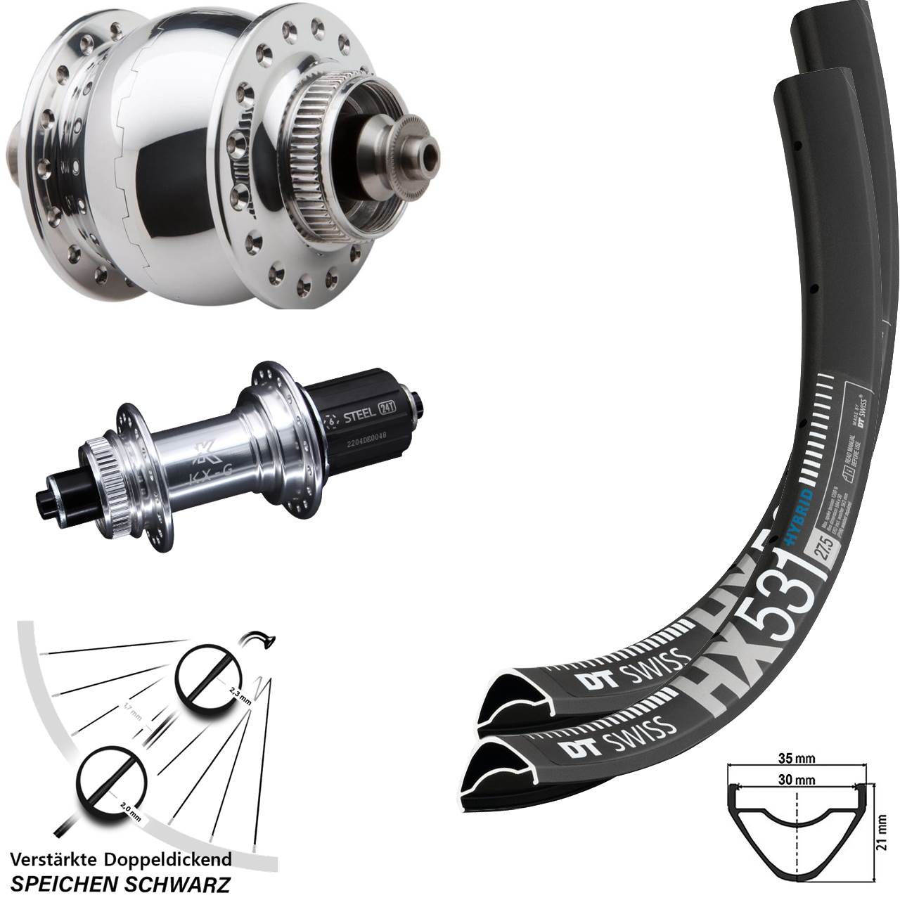 Laufradsatz Centerlock QR 29 Zoll DT Swiss HX 531 KX-GS Heavy Duty SON 28 8-12 fach HG