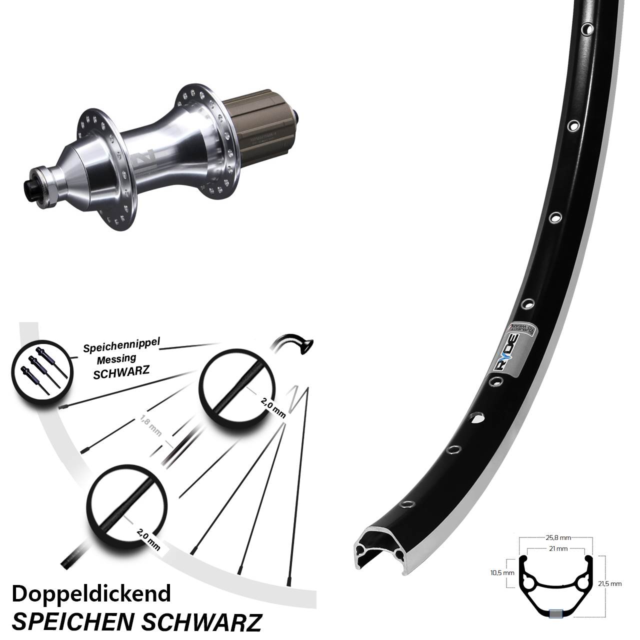 26 Zoll Ryde ZAC 421 Novatec F162 Hinterrad QR 8-12 fach HG