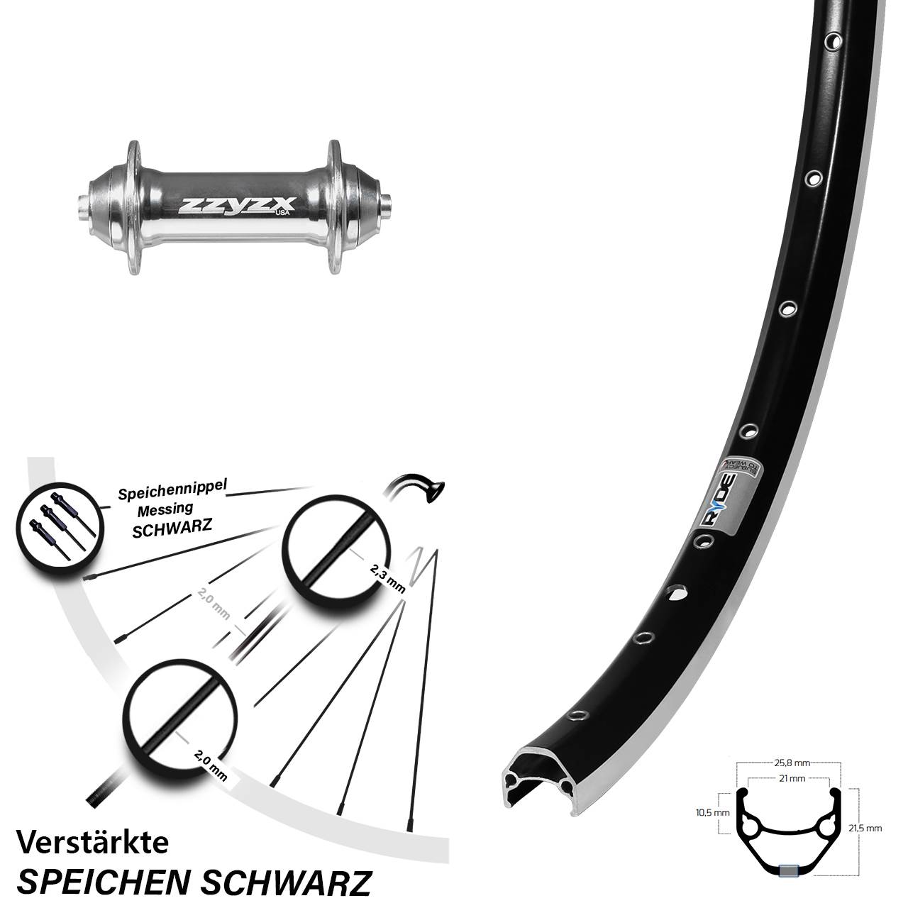 26 Zoll Ryde ZAC 421 Formula Vorderrad für Schnellspanner