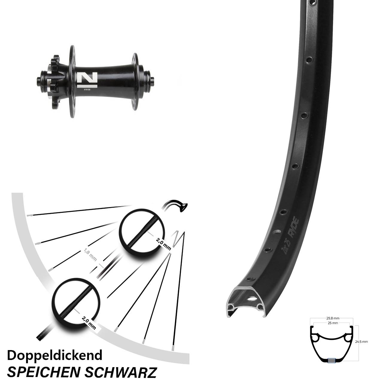 Vorderrad 6-Loch 28-29 Zoll Ryde ZAC 25 Novatec D791 für Schnellspanner