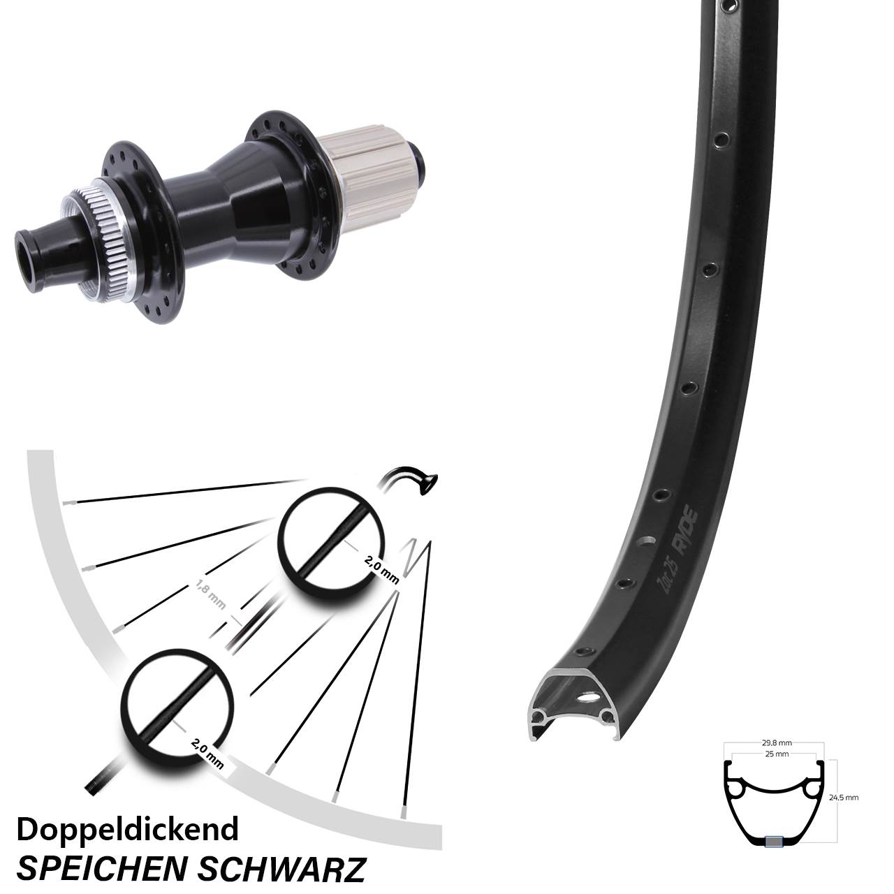 Hinterrad Centerlock 28 Zoll Ryde ZAC 25 Novatec CL142 8-12 fach 12x142