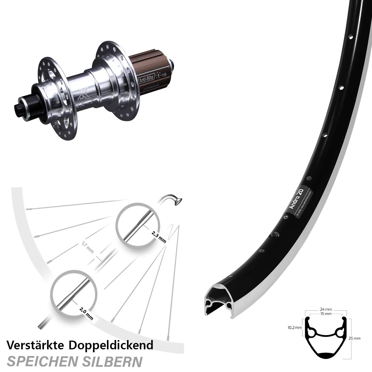 28 Zoll Hinterrad Ryde Andra 20 KX-T QR 8-12 fach HG