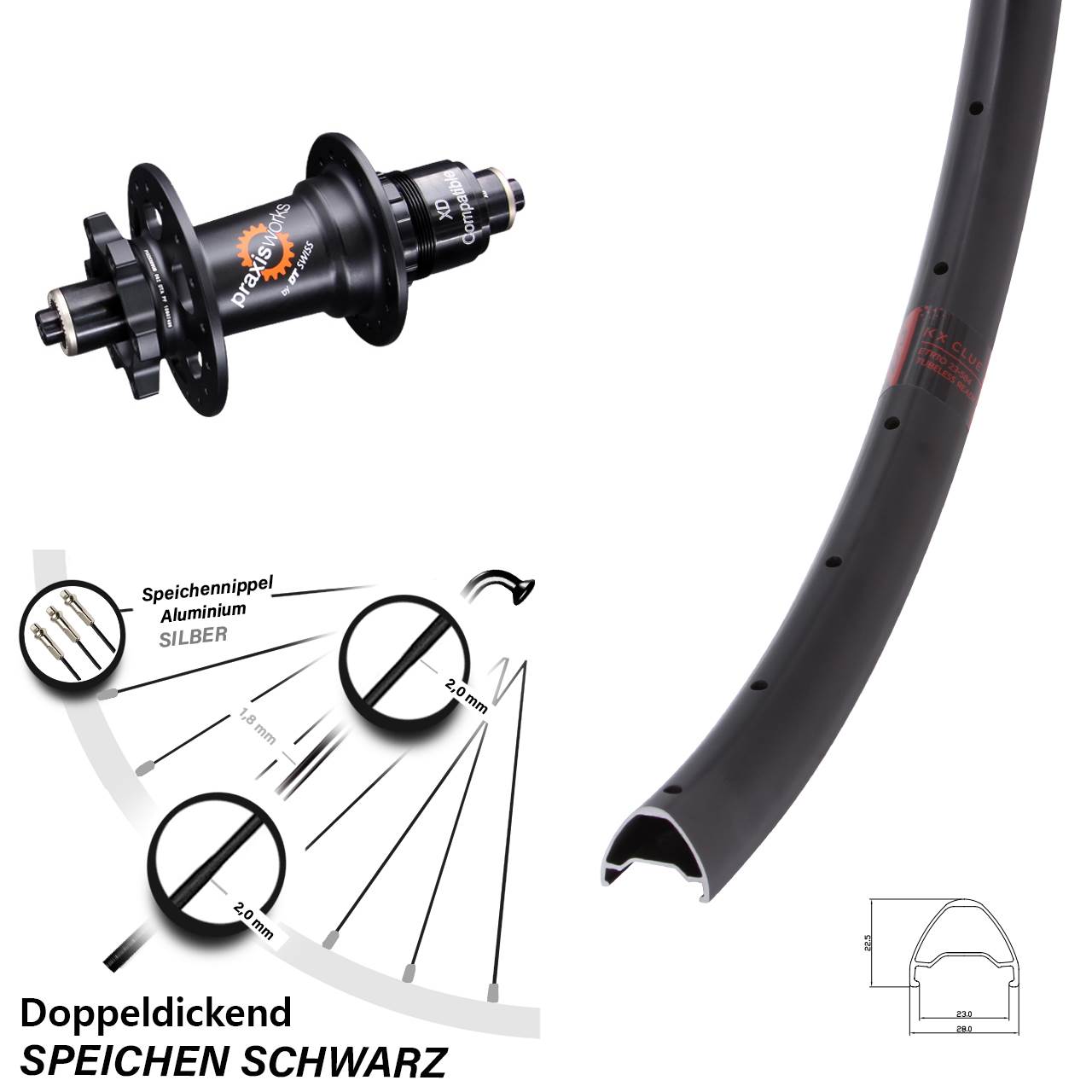 27,5 Zoll KX Clue DT Swiss 350 Hinterrad 6-Loch QR SRAM XD
