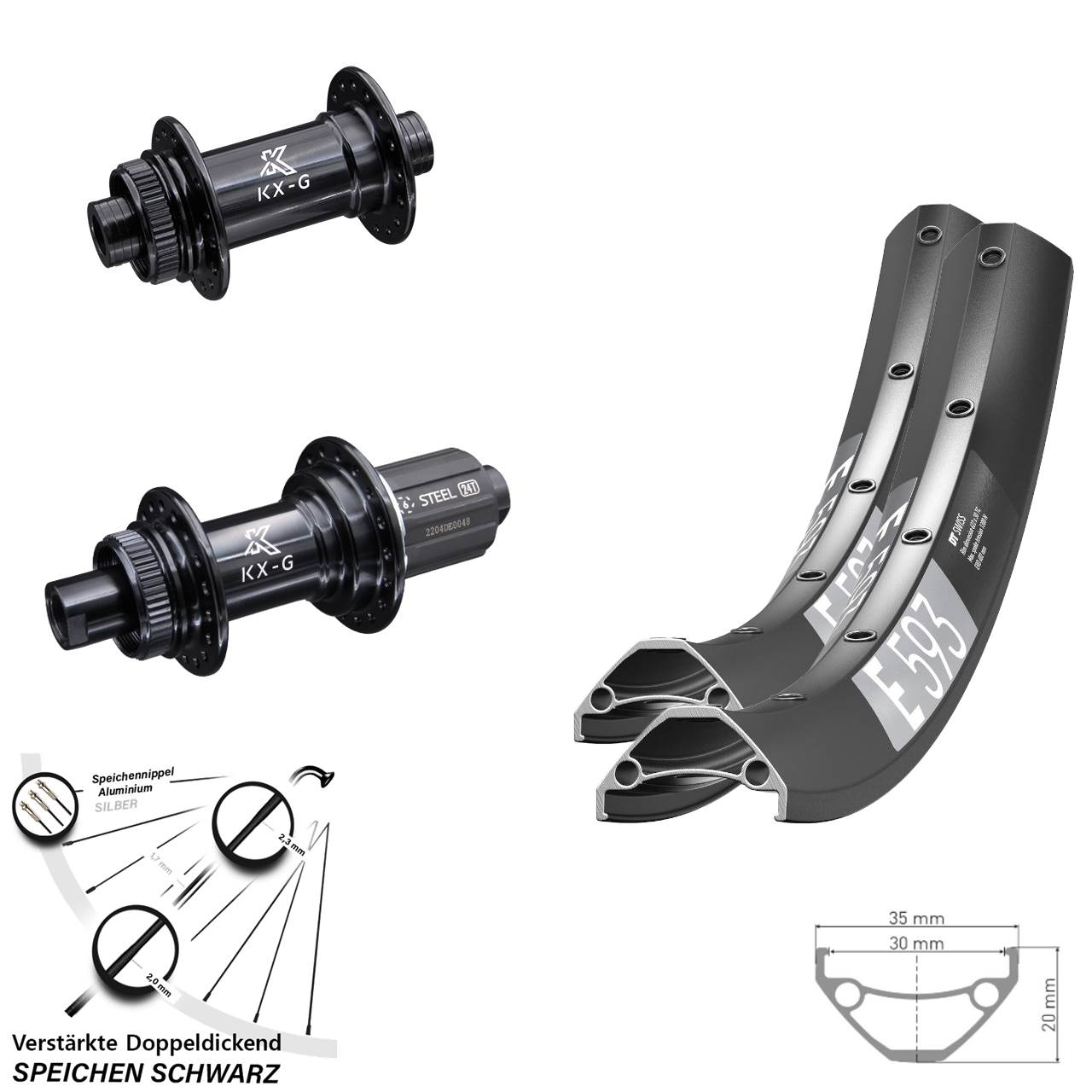 Disc Laufrad-Satz 29 Zoll DT Swiss E593 KX-GS Heavy Duty 8-12 fach HG 15x100 12x142