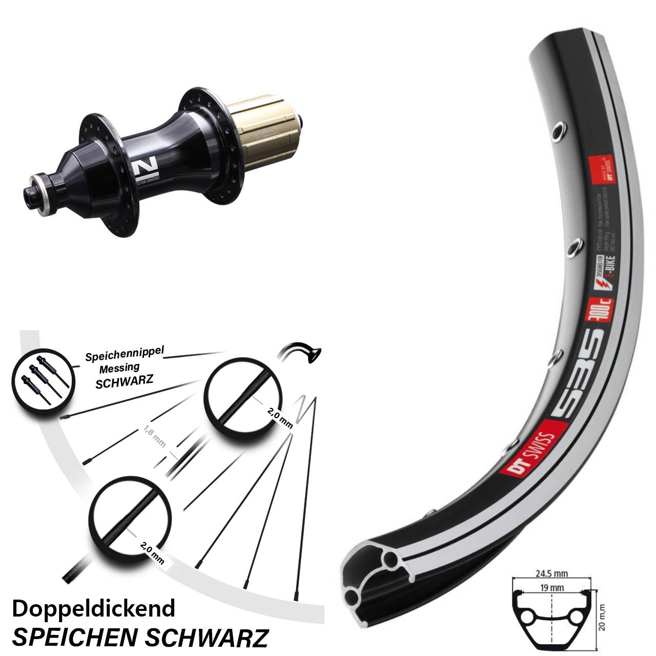 28 Zoll Hinterrad DT Swiss 535 Novatec F 162 SB schwarz 5/135 mm 8-12 fach