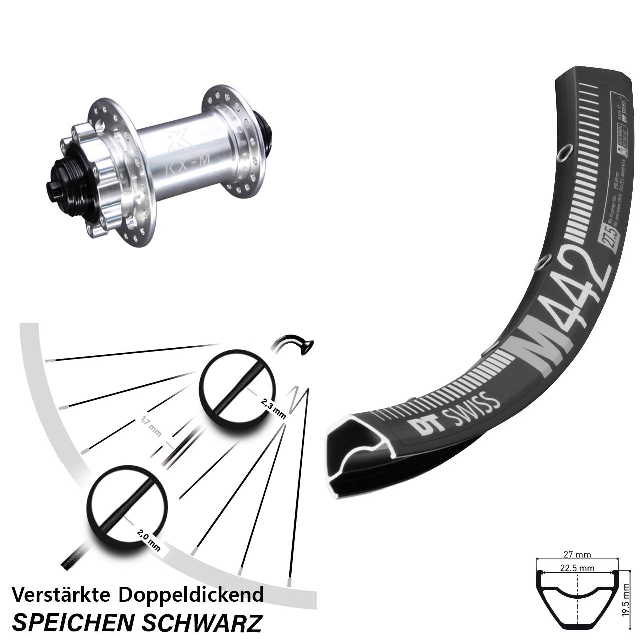 Vorderrad 6-Loch 28 Zoll DT Swiss M442 KX-M QR