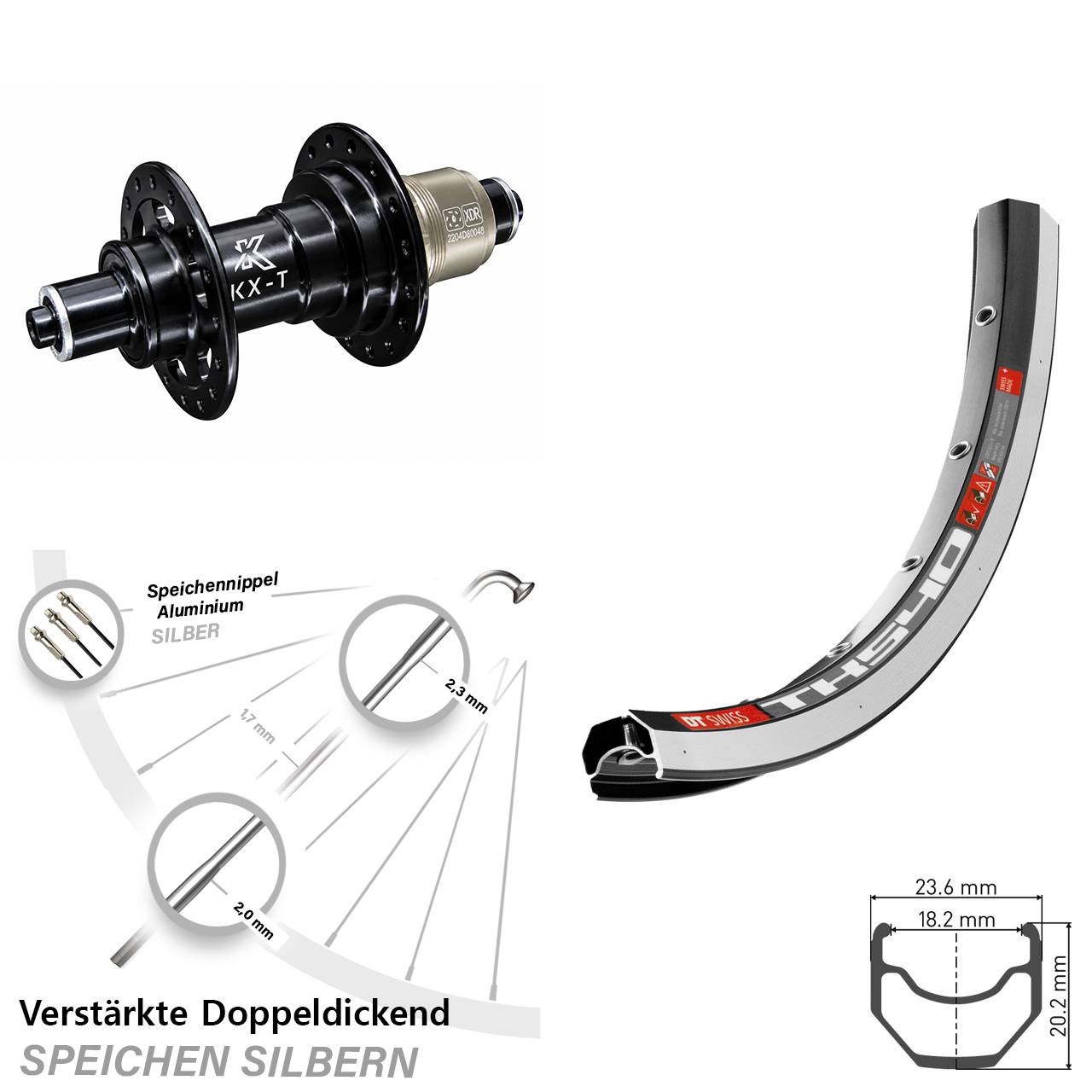 Hinterrad 28 Zoll DT Swiss TK 540 verstärkt KX-T 5x135 mm Sram XD Felgenbremse