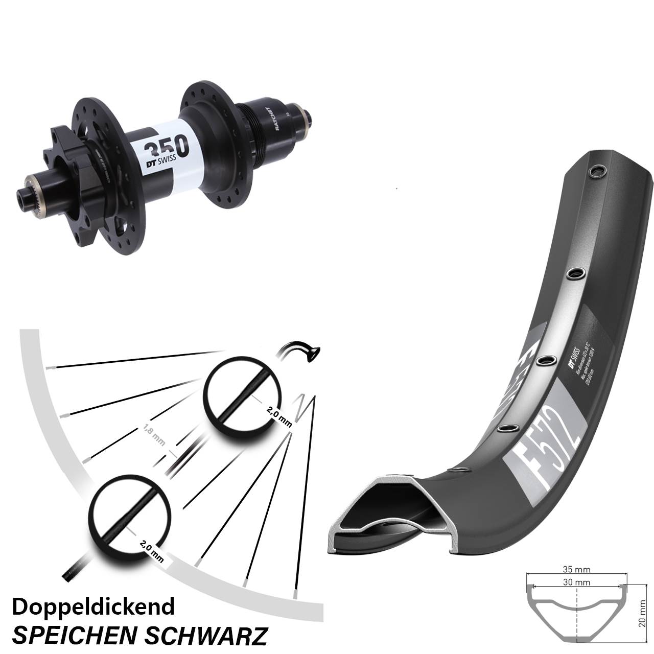 6-Loch Hinterrad 650B DT Swiss F 572-350 XD für Schnellspanner