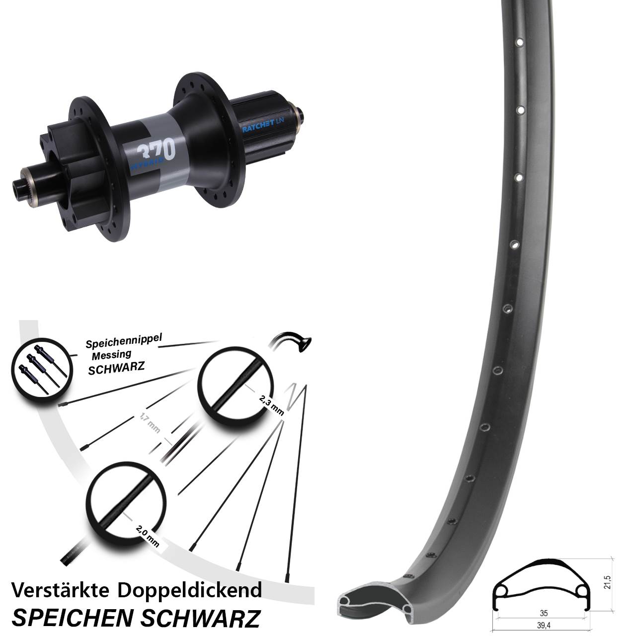 29 Zoll Ambrosio E35 DT Swiss 370 Hybrid Boost 6-Loch Hinterrad QR 8-11 fach HG