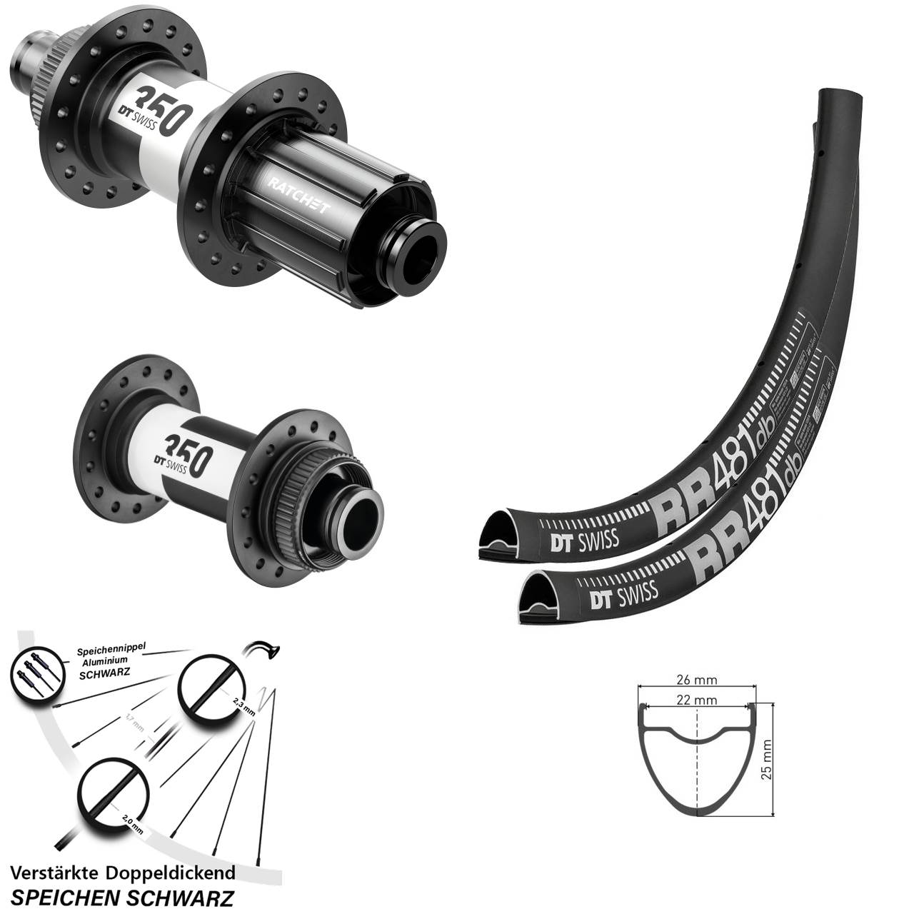 DT Swiss RR481-350 28 Zoll Laufradsatz Centerlock 15x100 12x142 11-12 fach