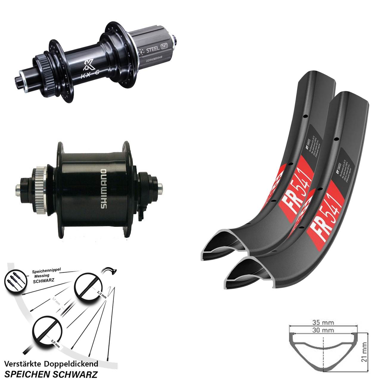 29 Zoll DT Swiss FR 541 KX-GS verstärkt Shimano DH-UR700-3D Disc Laufradsatz QR 8-12 fach