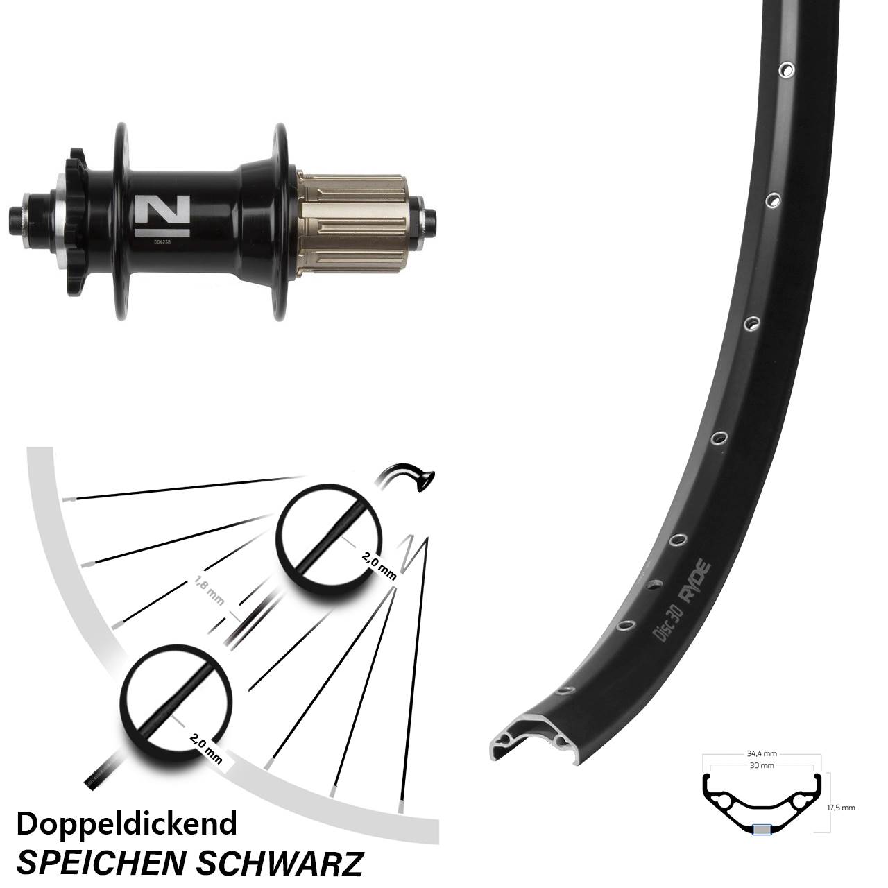 29 Zoll Ryde Disc 30 Novatec D-042SB 6-Loch Hinterrad QR 8-11 fach