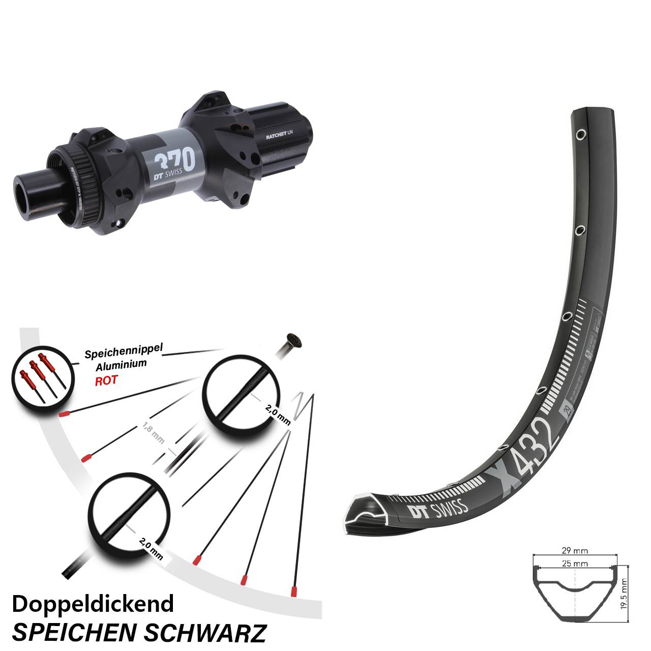 Hinterrad Centerlock 29 Zoll DT Swiss X432 370 Straightpull 8-11 fach HG 12x148