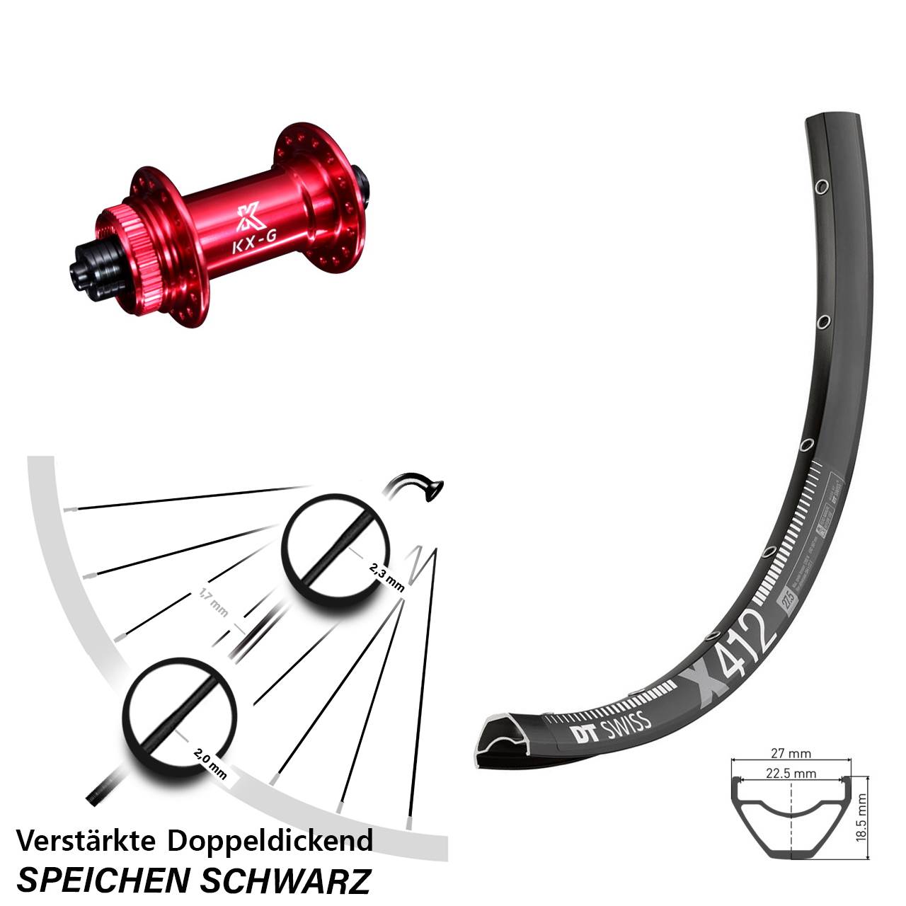 DT Swiss X412 KX-G rot 29 Zoll Centerlock Vorderrad für Schnellspanner