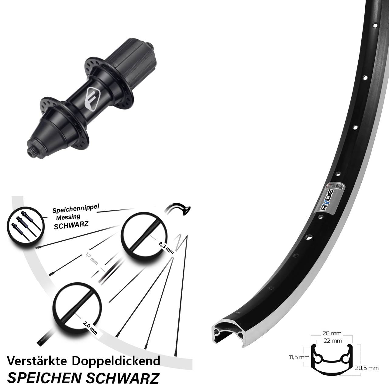 Hinterrad für Schnellspanner 27,5 Zoll Ryde Andra 35 Formula FM328QR 8-11 fach