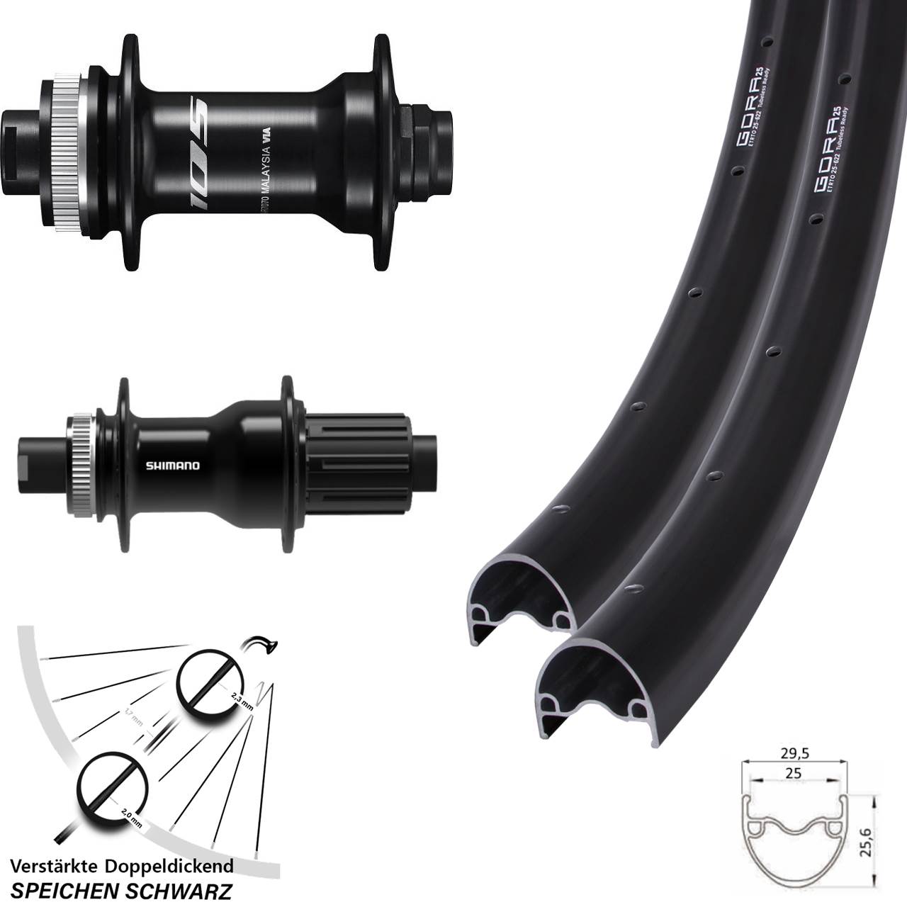 Laufradsatz Centerlock 28 Zoll Gora 25 Shimano 105 FH-TC500 11-12 fach HG 12x100/142