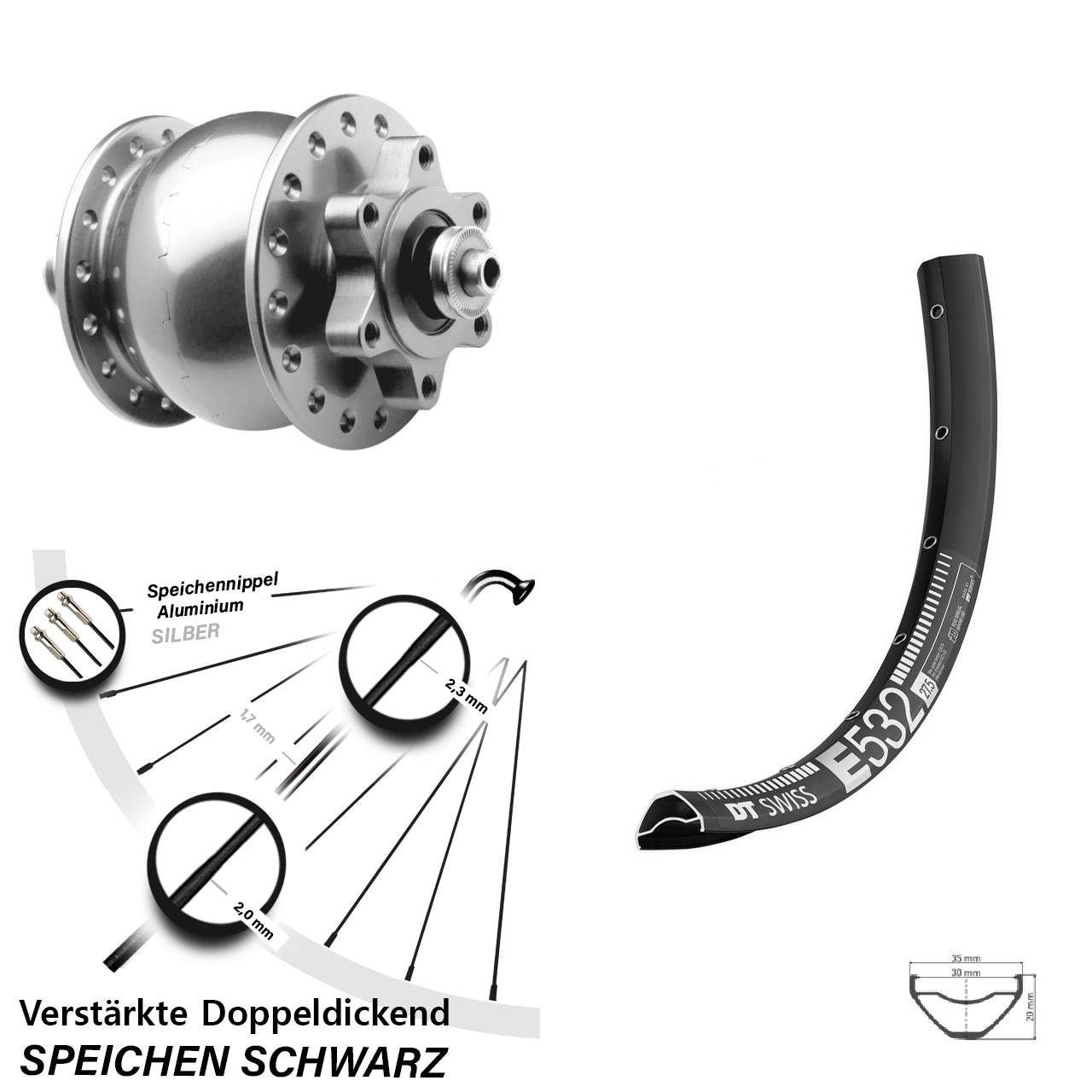 SON 28 DT Swiss E 532 29 Zoll Disc Vorderrad mit Nabendynamo für Schnellspanner