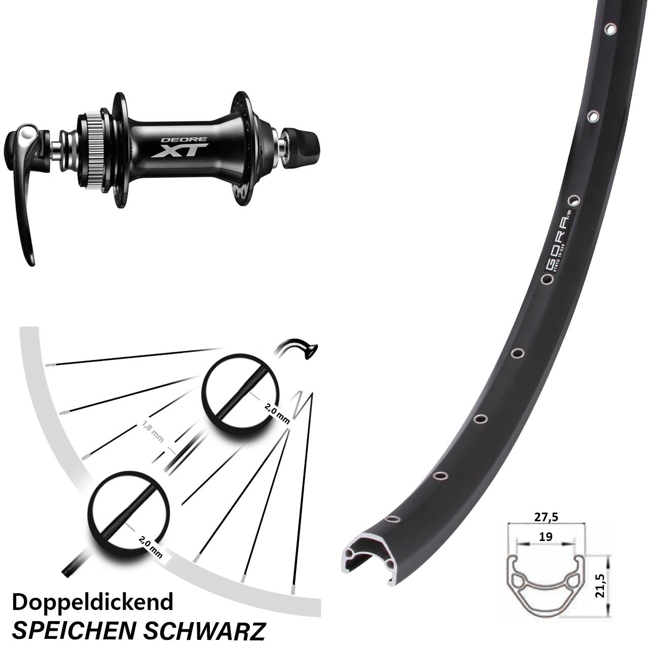 Vorderrad Centerlock 29 Zoll Gora 19 Shimano Deore XT für Schnellspanner