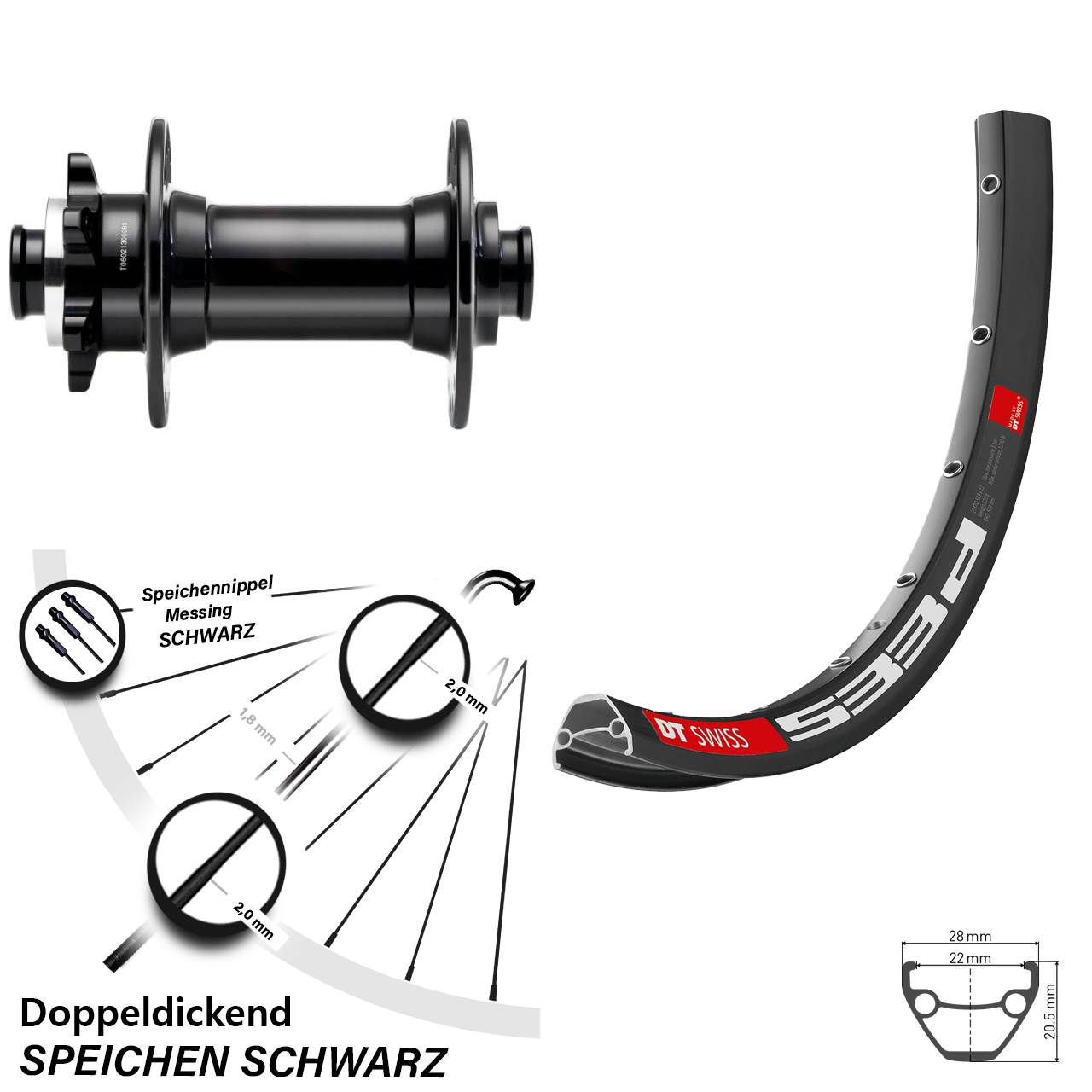 Laufrad 27,5 Zoll DT Swiss 533D Disc Novatec D341-B15 Boost schwarz