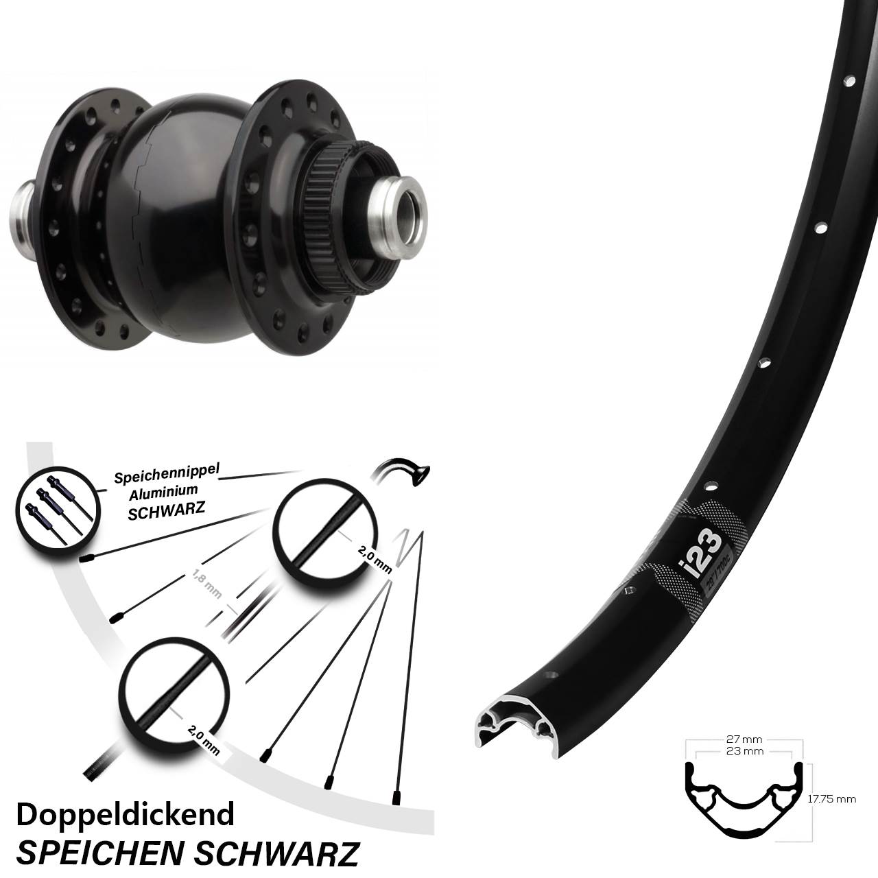 WTB I23 Disc Centerlock Nabendynamo SON 28-12x110 Boost 28 Zoll