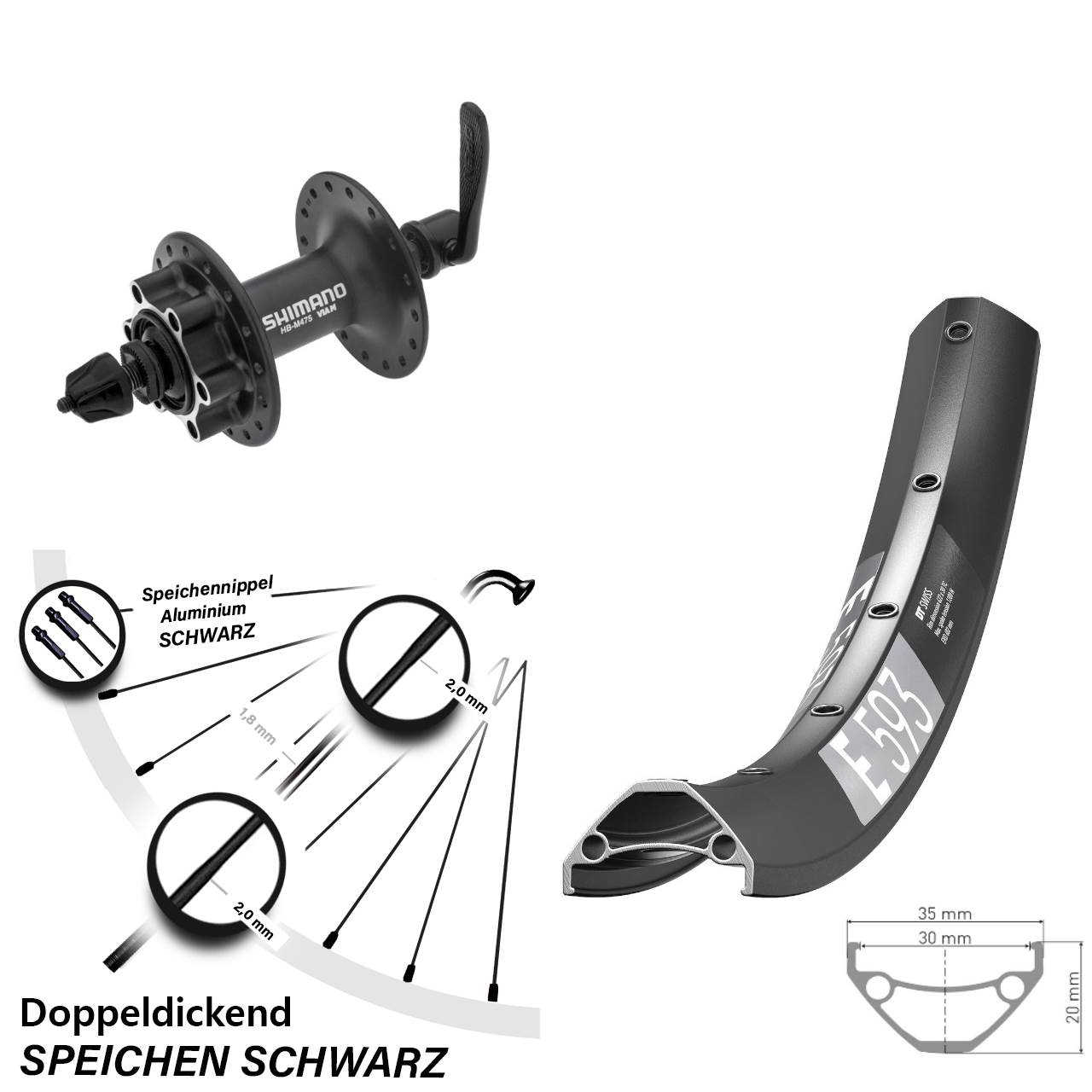 6-Loch Vorderrad 29 Zoll DT Swiss E 593 Shimano HB-M475 QR
