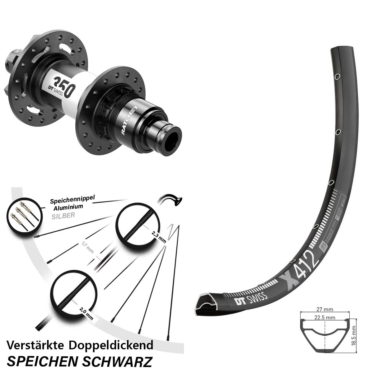 DT Swiss X 412-350 Ratchet 36 29 Zoll Hinterrad 12x142 Disc Sram XD 11-12 fach