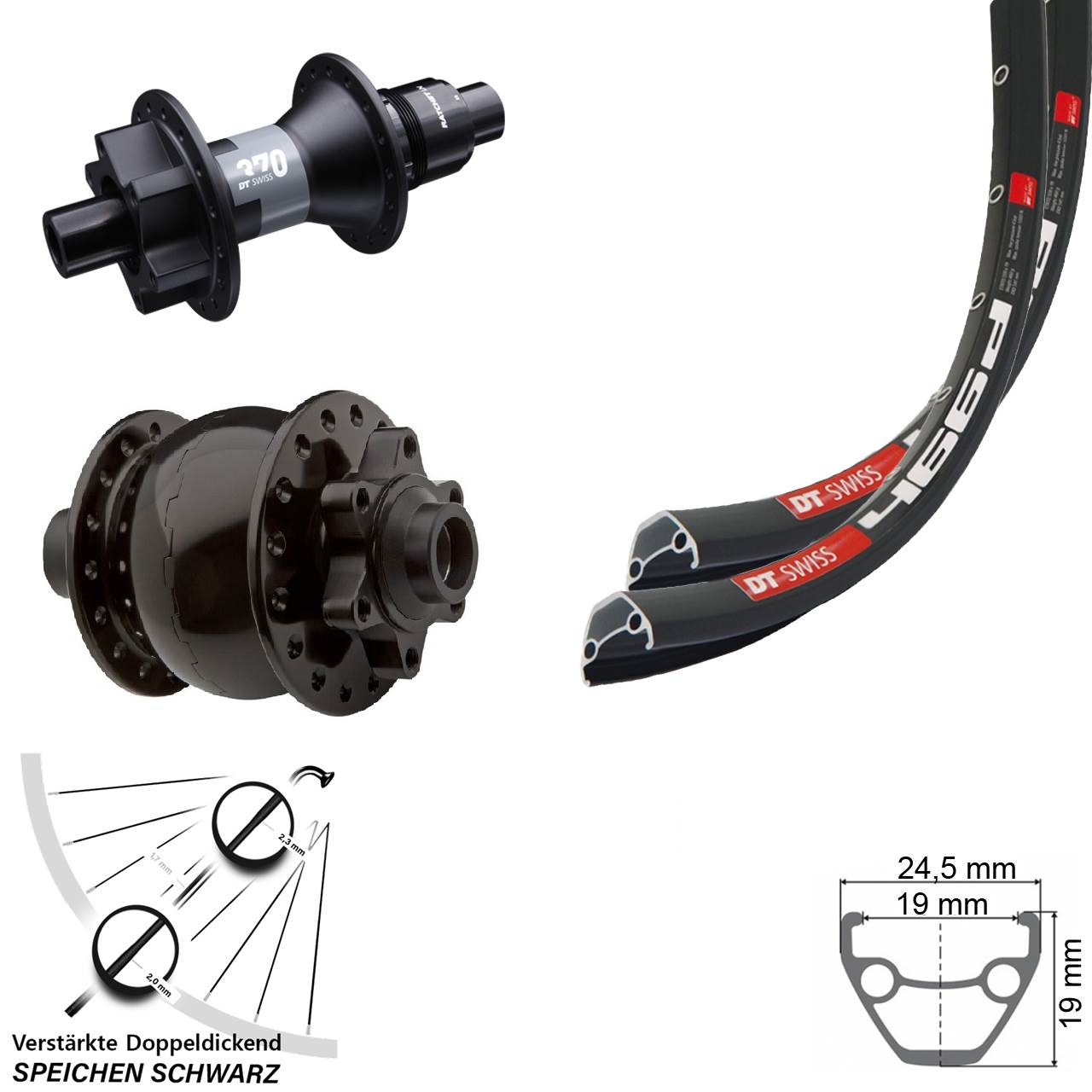 DT Swiss 466 370 SON 28 Zoll Laufradsatz 6-Loch 15x100 12x142 XD 11-12 fach