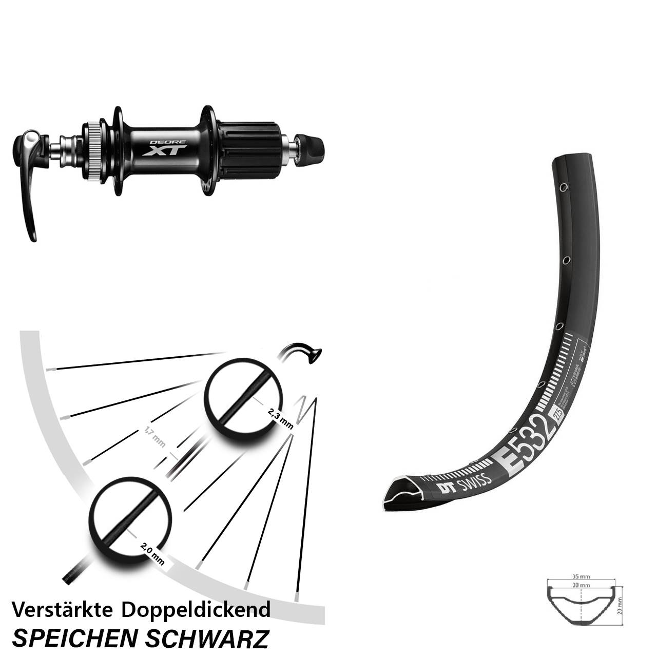 27,5 Zoll DT Swiss E532 Shimano XT Hinterrad Centerlock für Schnellspanner 8-11 fach HG