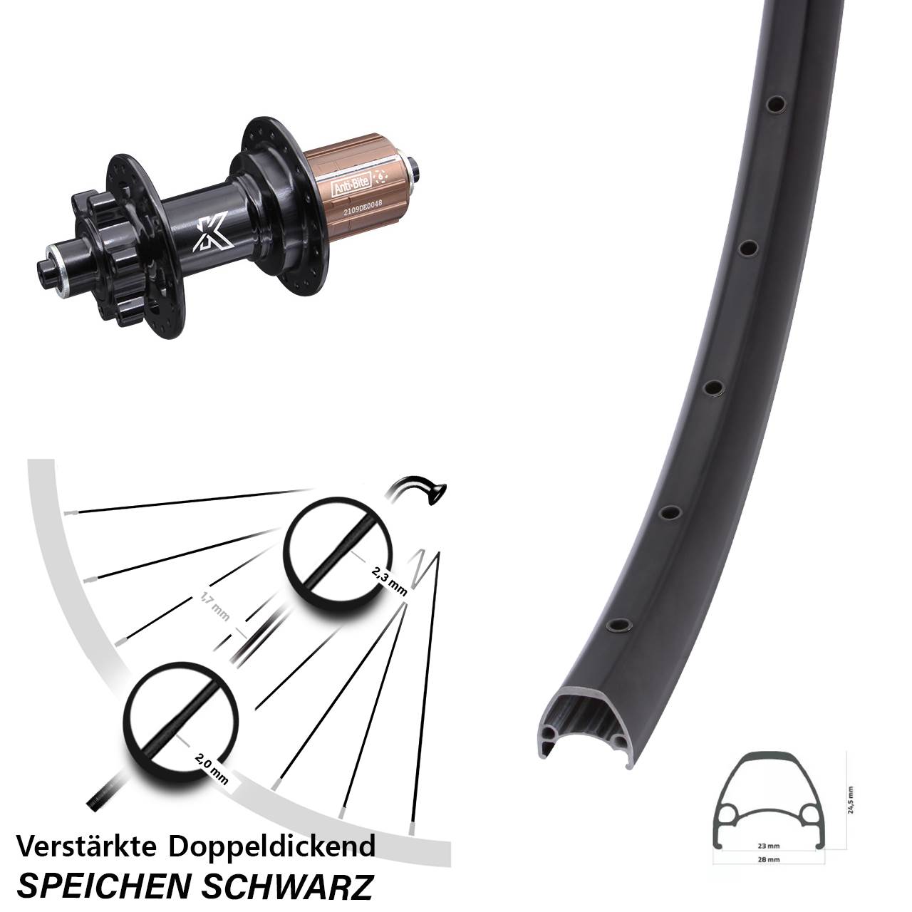 Disc Laufrad 28 Zoll Ambrosio Sport KX-M 8-12 fach HG für Schnellspanner