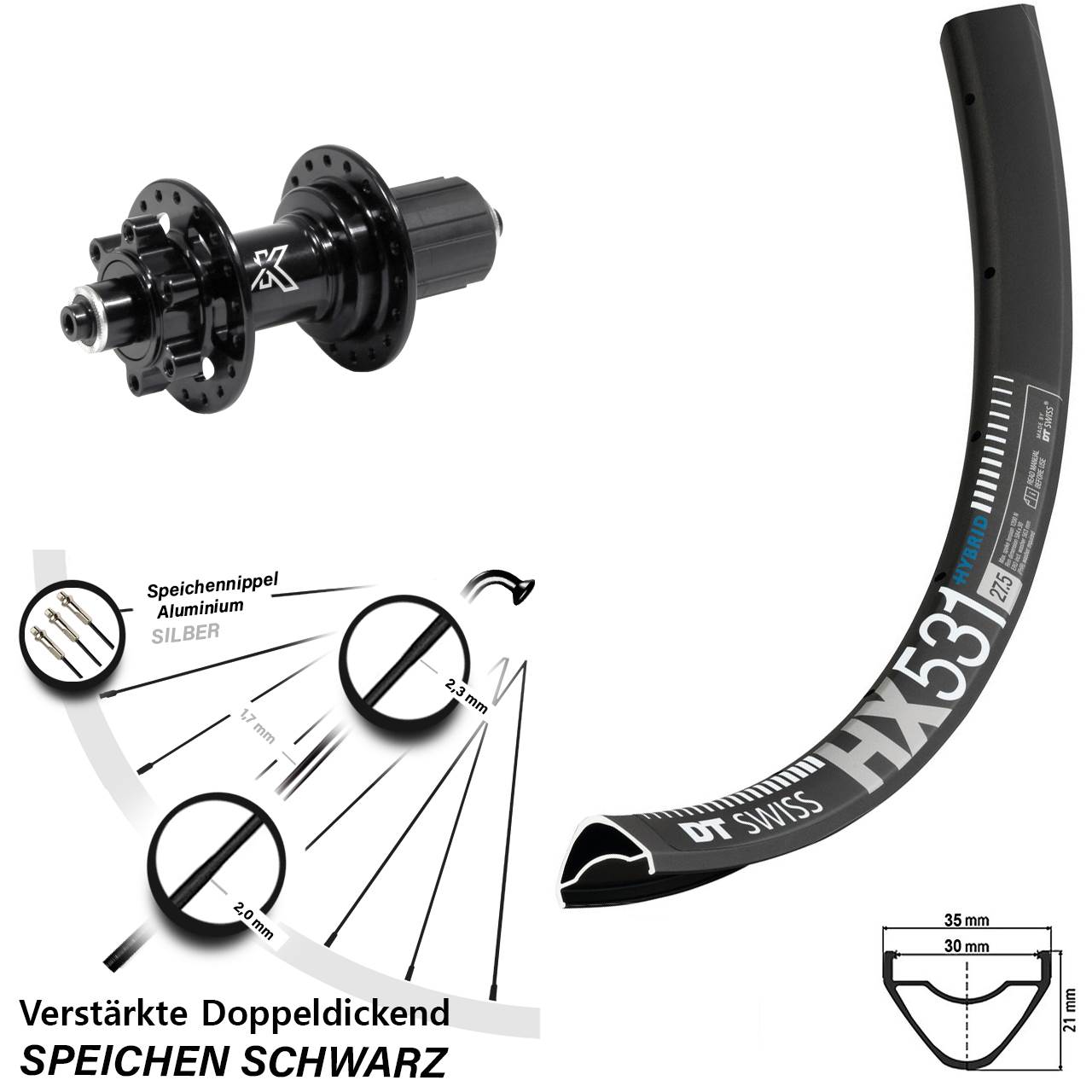 Disc Hinterrad 29 Zoll DT Swiss HX531 KX-M Heavy Duty 8-12 fach HG QR