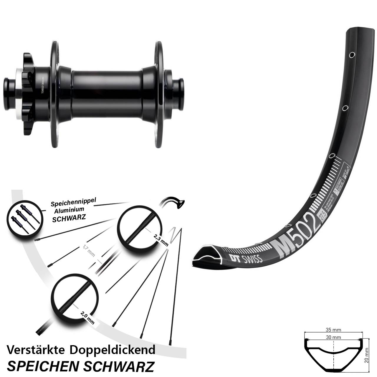 DT Swiss M 502 Novatec D341 27,5 Zoll Vorderrad 6-Loch 15x110 Boost