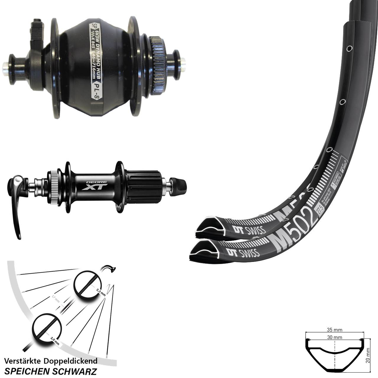 29 Zoll DT Swiss M502 SP PL-8 Shimano FH-M8000 Laufradsatz Disc QR 8-11 fach