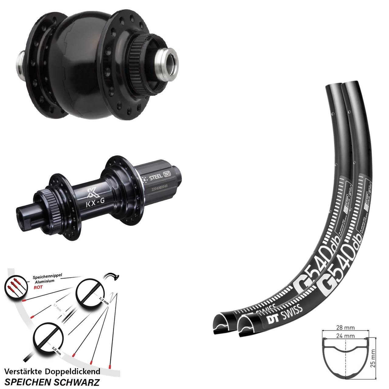 verstärkter 28-29 Zoll Laufrad-Satz DT Swiss G 540 KX-GS SON delux