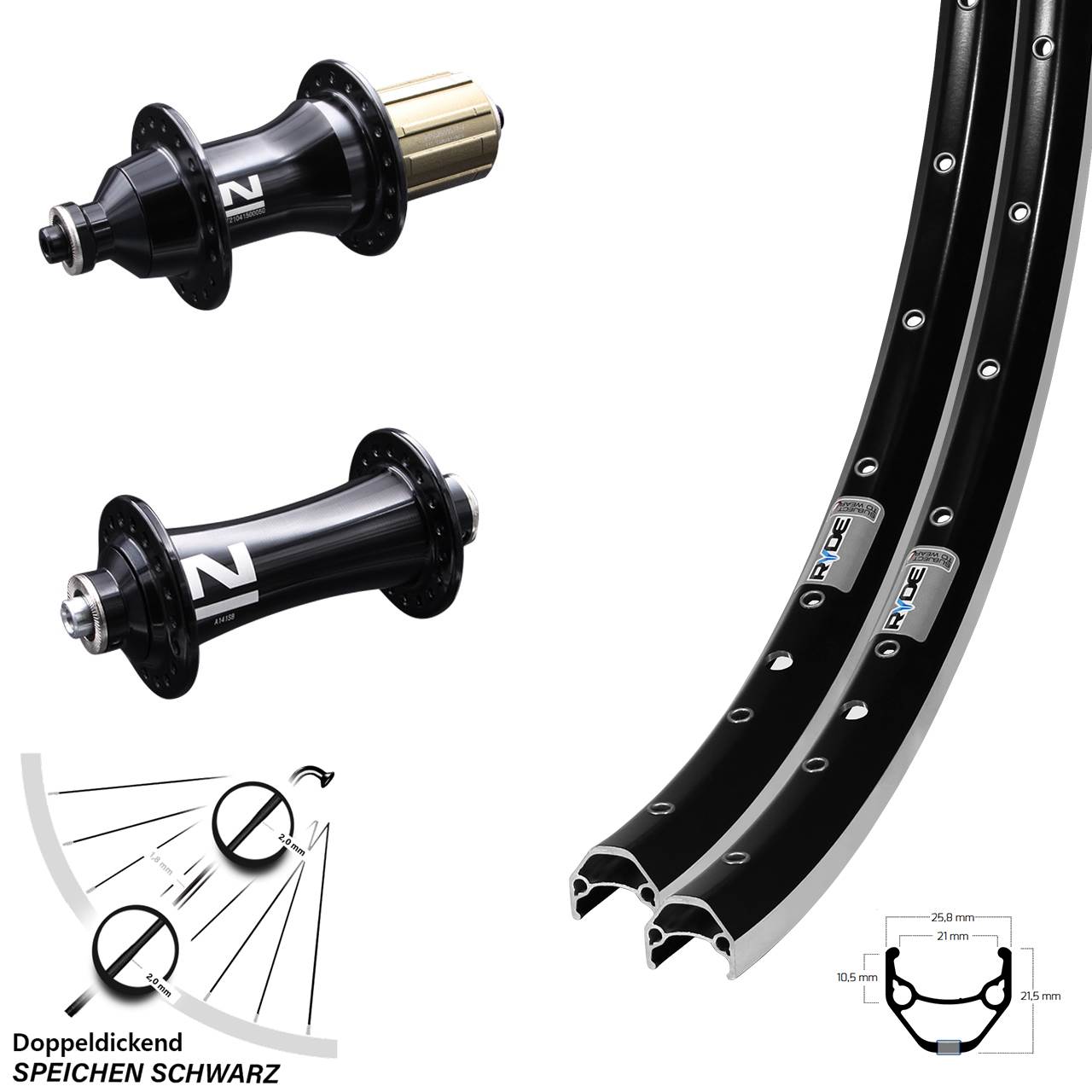 Laufradsatz für Schnellspanner 28 Zoll Ryde ZAC 421 Novatec A141SB F162 8-12 fach HG
