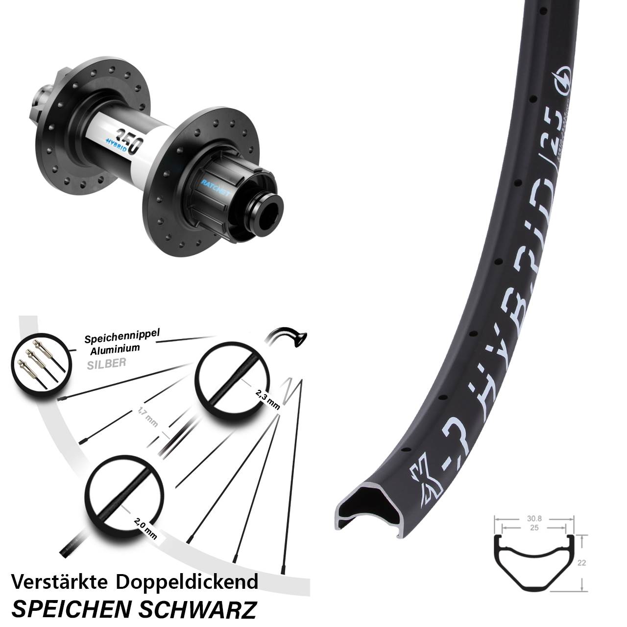 29 Zoll Hinterrad KX-R Hybrid 25 DT Swiss 350 Pinion Singlespeed 6-Loch 12x142