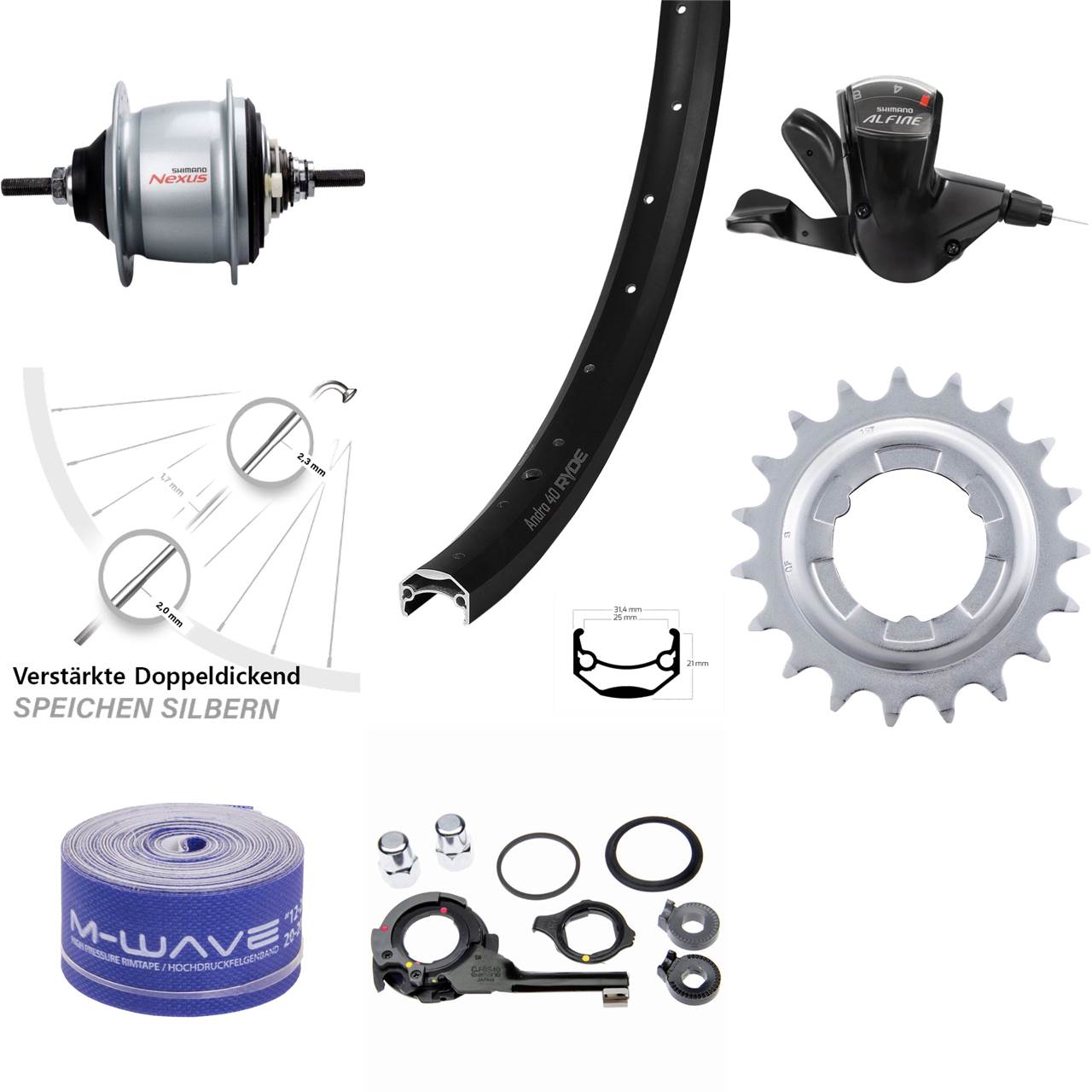 26 Zoll Ryde Andra 40 Shimano Nexus 8 Gang Hinterrad für Rollenbremse