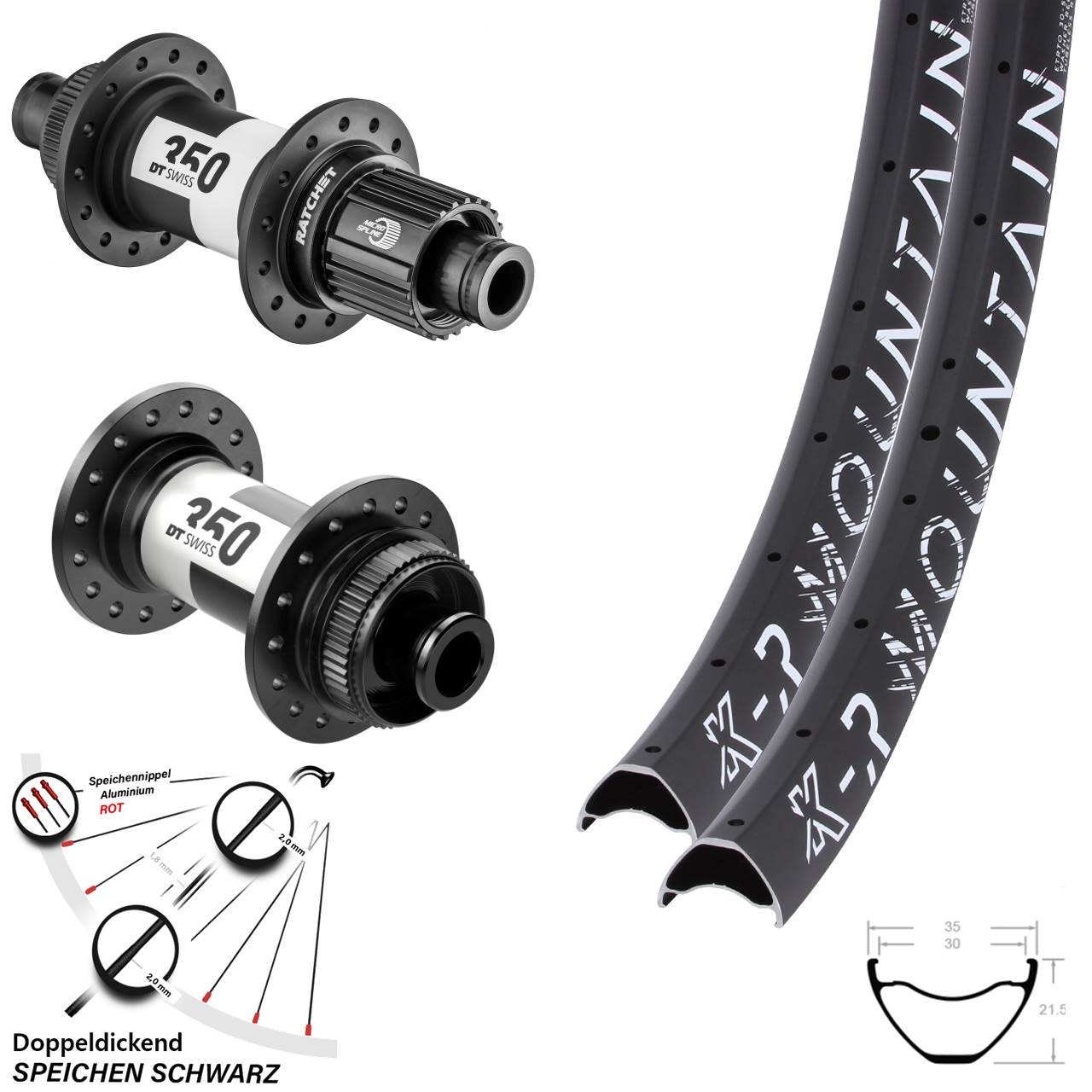 27,5 Zoll KX-R Mountain DT Swiss 350 Centerlock Laufradsatz 12x100/142 Micro Spline