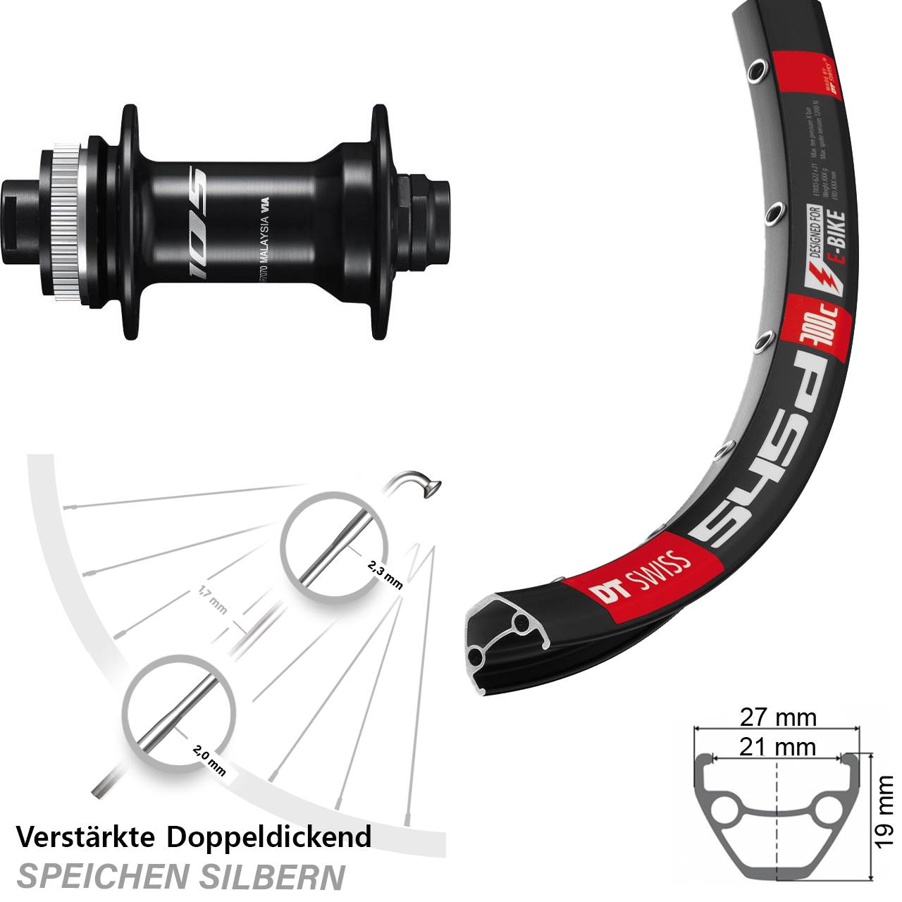 DT Swiss 545 Shimano 105 28 Zoll Disc Vorderrad 12x100