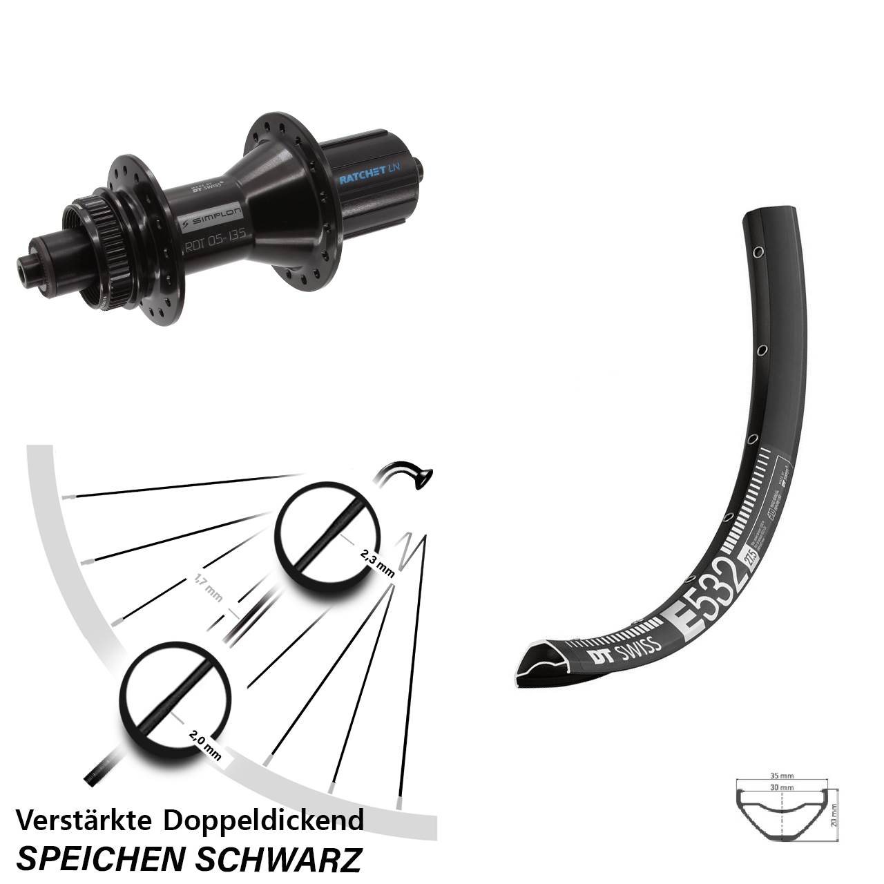 Centerlock Hinterrad 27,5 Zoll DT Swiss E532-370 Hybrid 8-11 fach HG für Schnellspanner