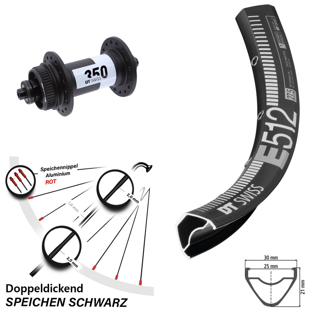 Vorderrad Centerlock 29 Zoll DT Swiss E512-350 für Schnellspanner