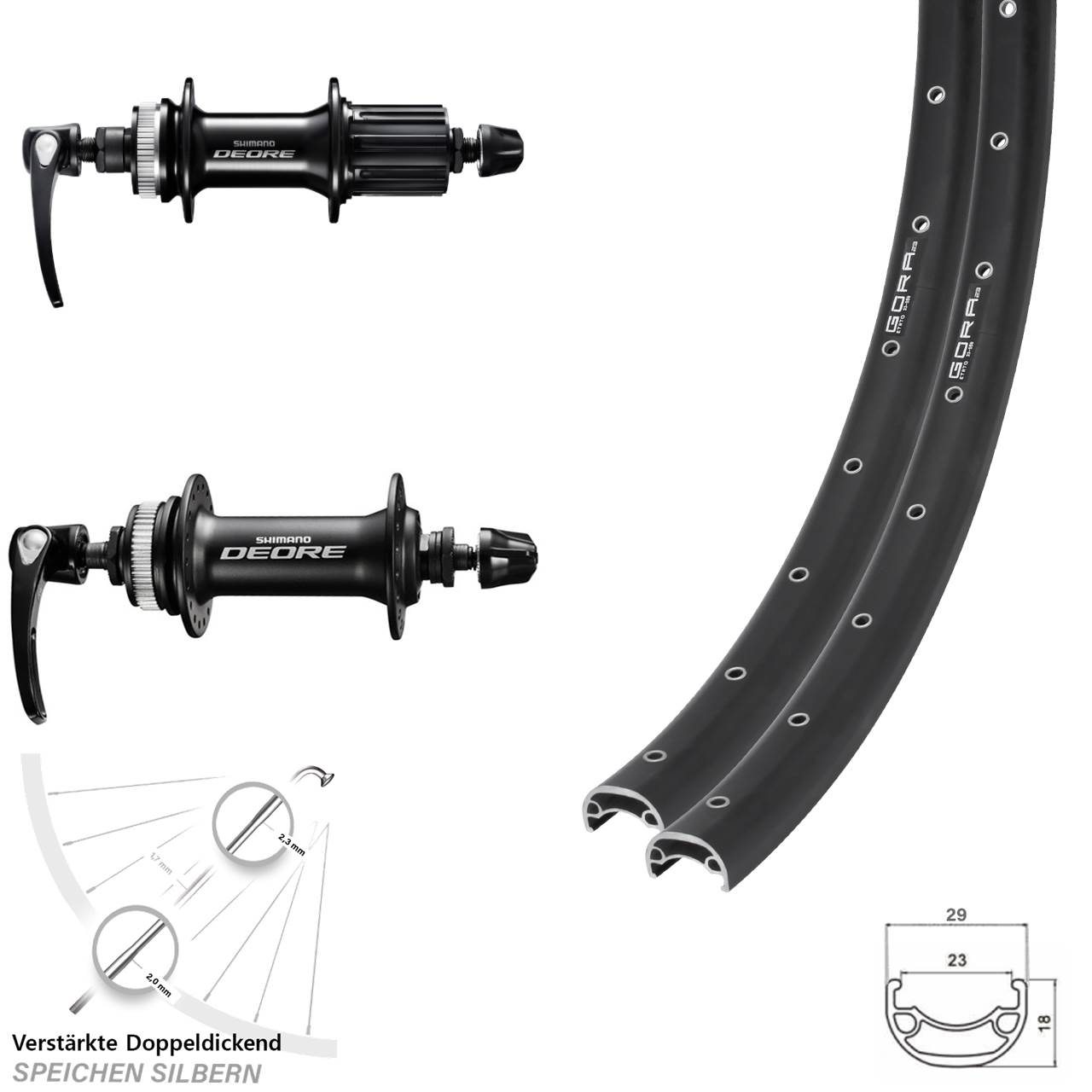 Disc Laufrad-Satz für Schnellspanner 26 Zoll Gora 23 Shimano Deore 8-11 fach
