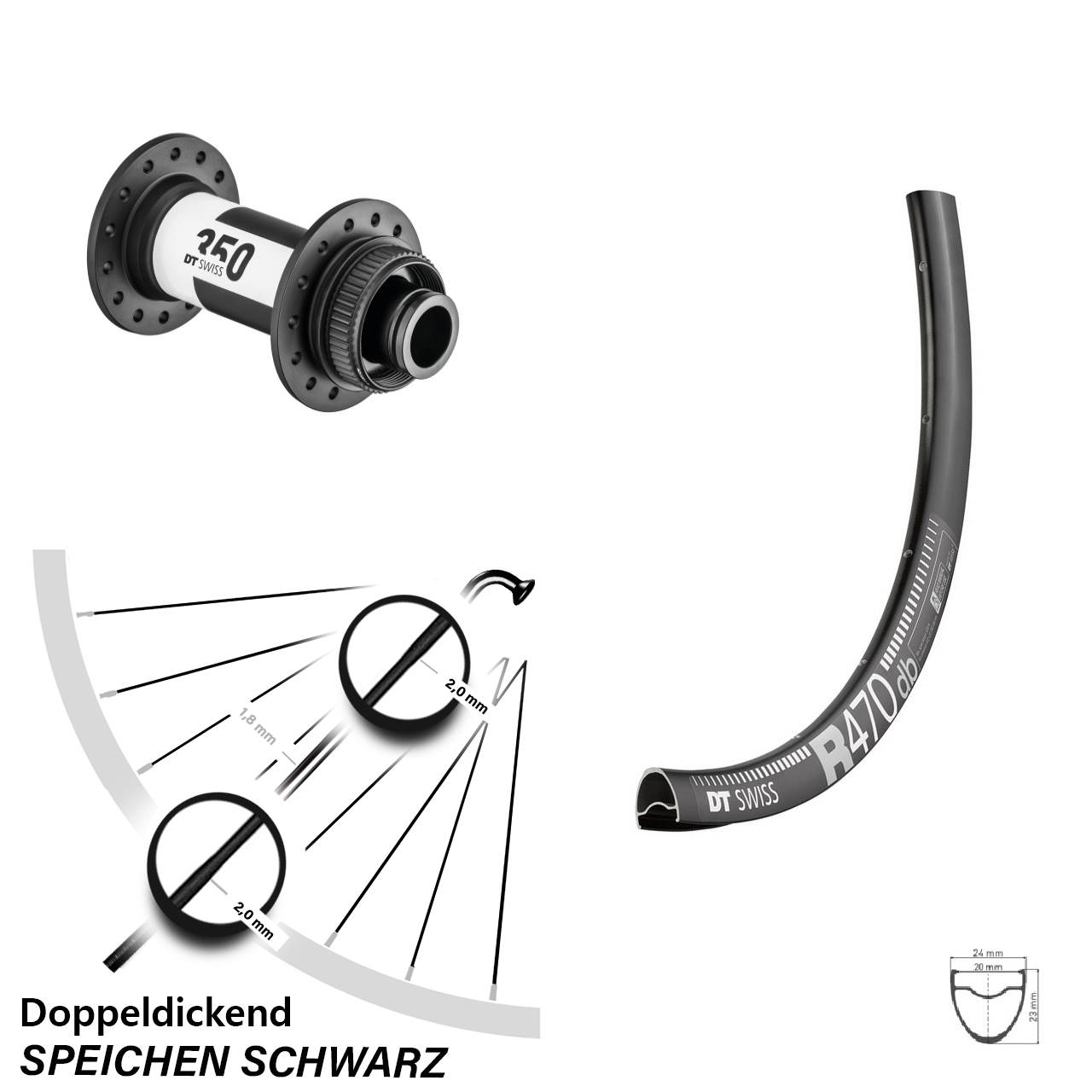 DT Swiss R470-350 Disc Vorderrad 28 Zoll 15x100 mm Road