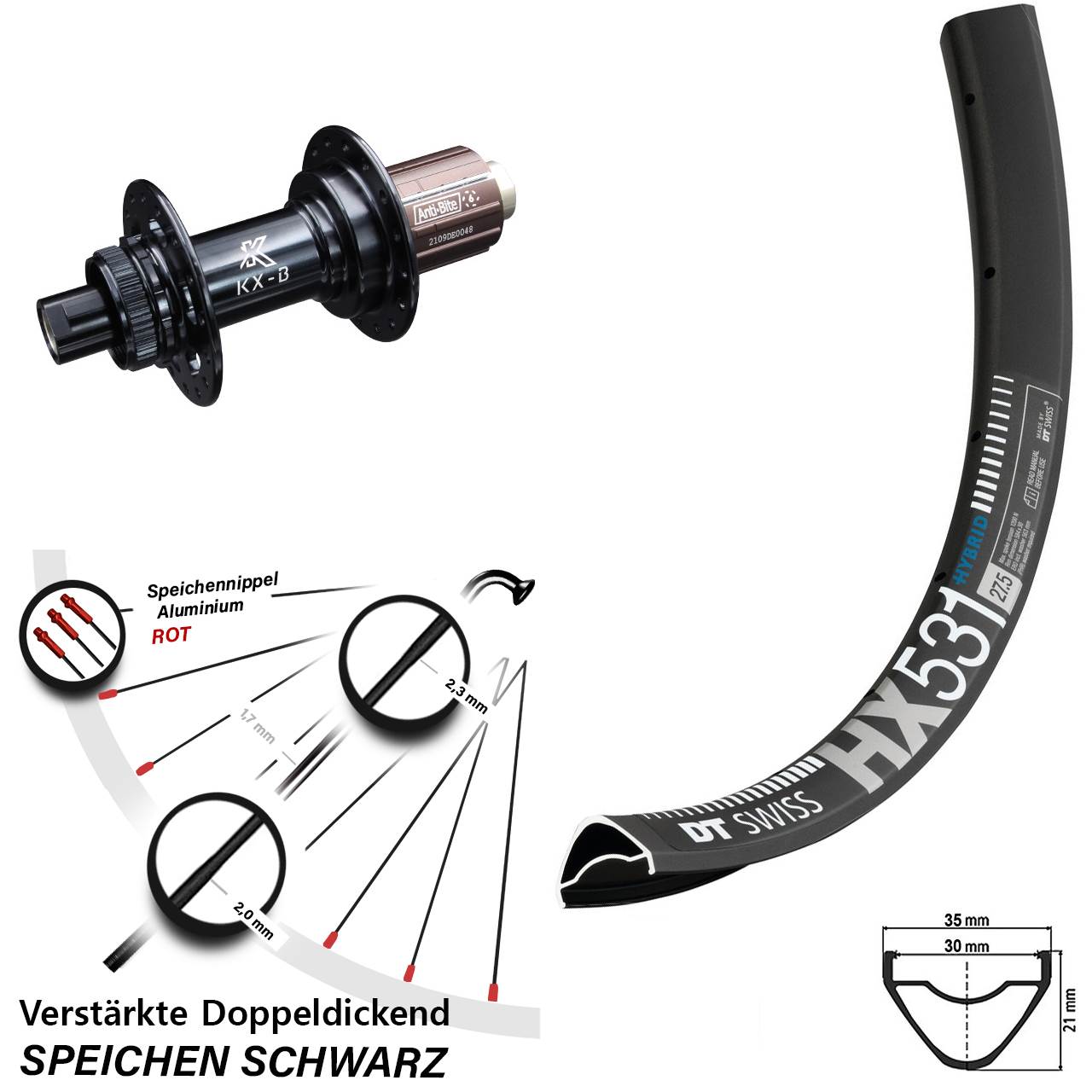 Disc Laufrad 29 Zoll DT Swiss HX 531 KX-B 8-12 fach 12x148 Boost