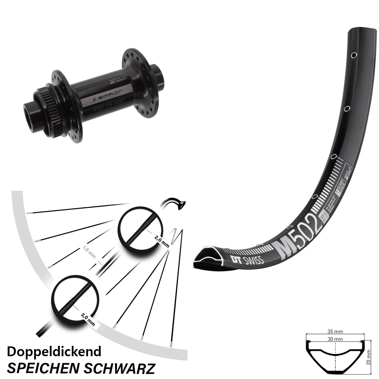 DT Swiss M 502 370 29 Zoll Centerlock Vorderrad 15x100