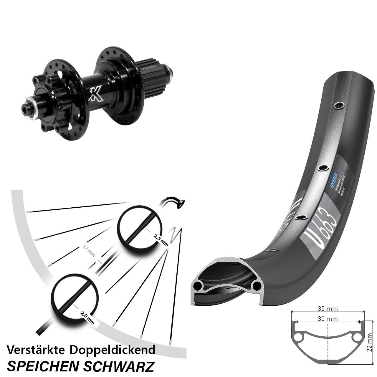 27,5 Zoll DT Swiss U663 KX-M Heavy Duty Disc Hinterrad für Schnellspanner Micro Spline