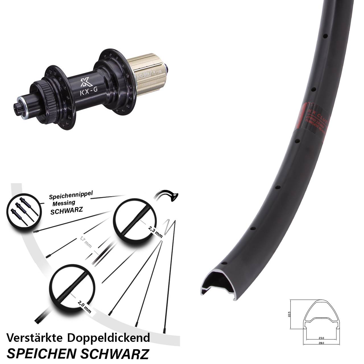 Centerlock Hinterrad 26 Zoll KX-G Clue 8-12 fach QR